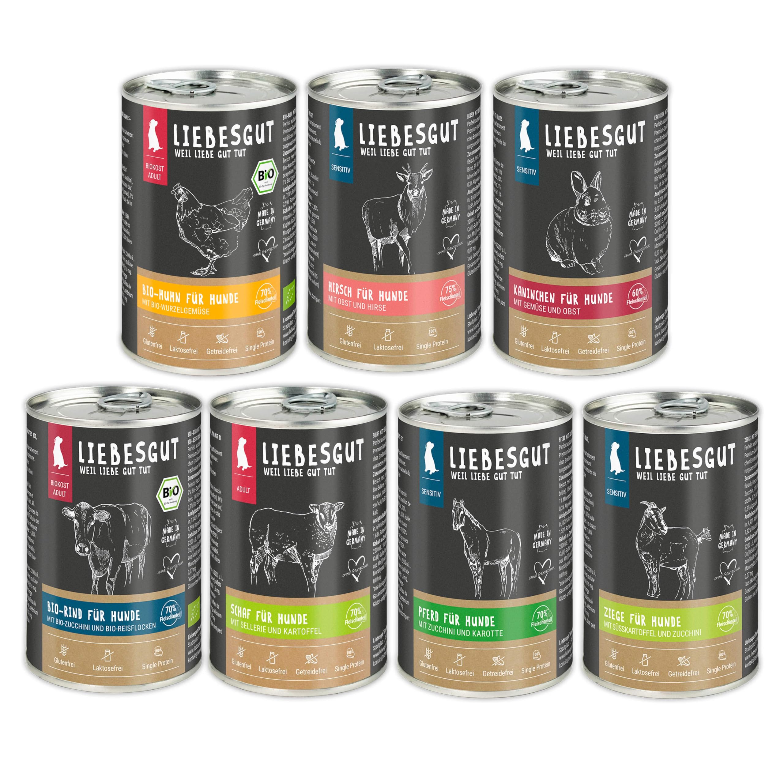 Bio Hundefutter Friss-Dich-satt Paket Hund Adult & Sensitiv, produziert in Bayern, 42 x 400 g, Vorteilspaket