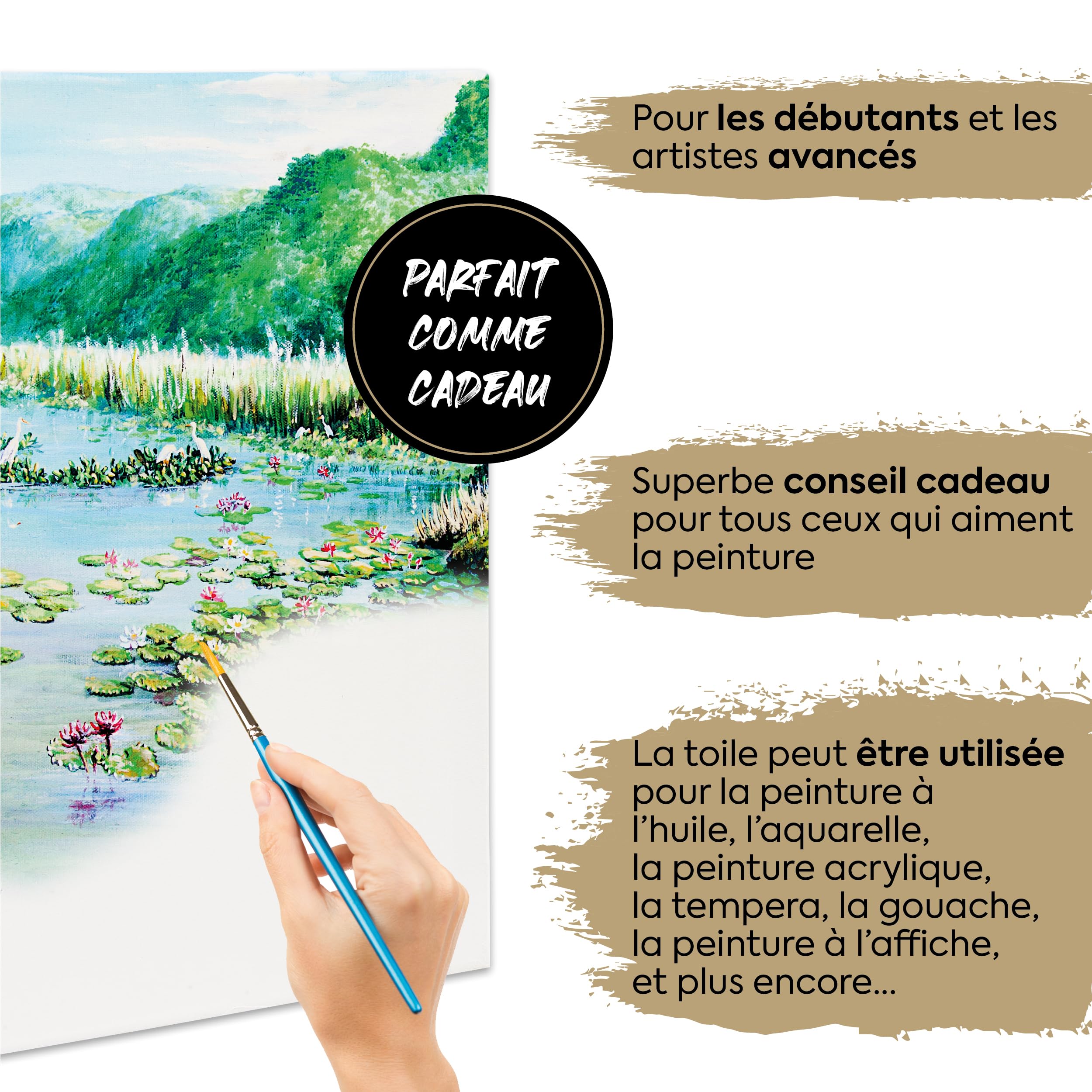 Toiles de Peinture Van Nassau Fine Art | Lot de 12 toiles à peindre | 50 x 70 cm | Châssis petit/grand | Carton de peinture | Peinture acrylique, à l'huile et à l'aquarelle - 100% coton sans acide