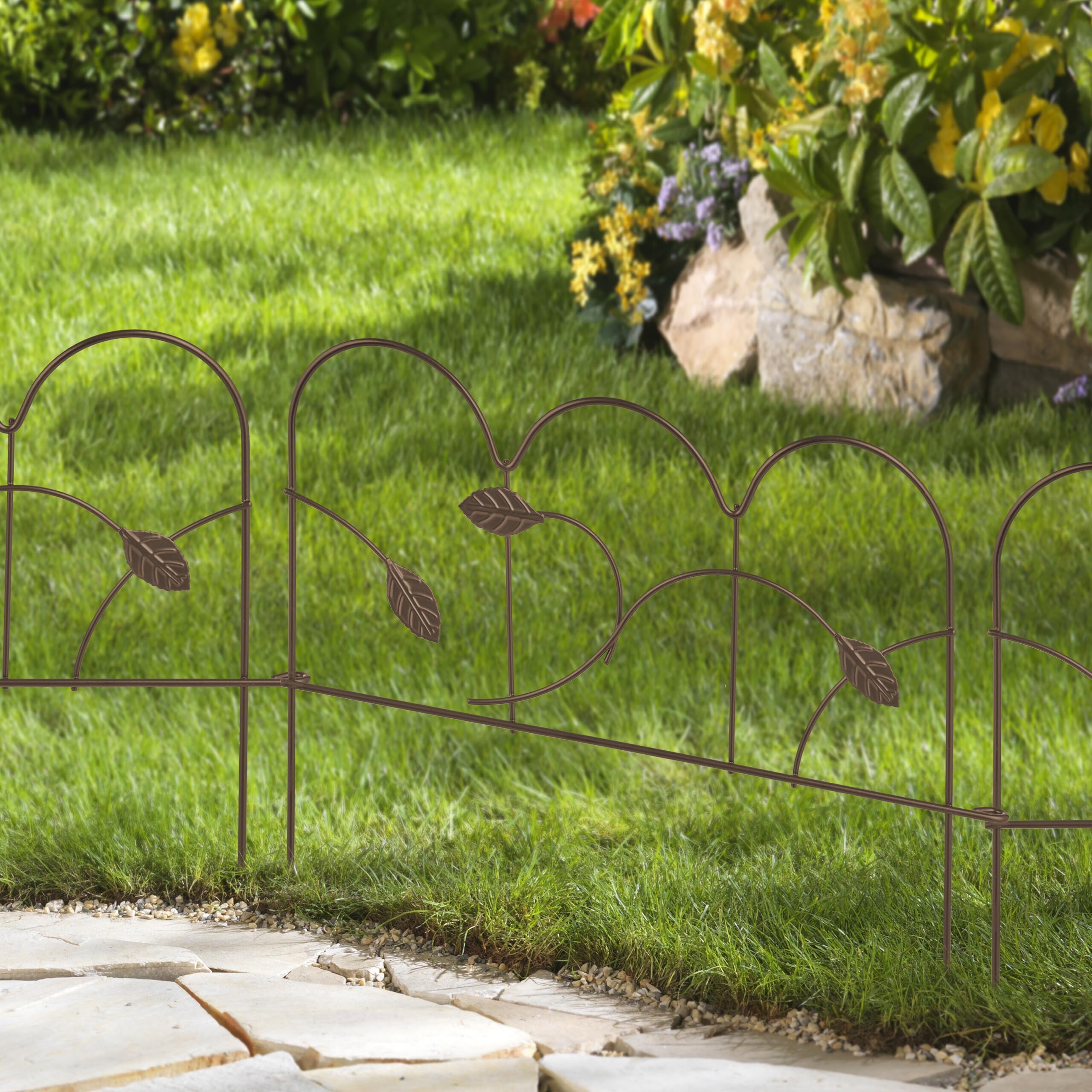 Relaxdays Bordure de Jardin, Lot de 4 éléments, métal, HxL : 28x38,5 cm chacun, extérieur, à Planter dans Le Sol, Bronze