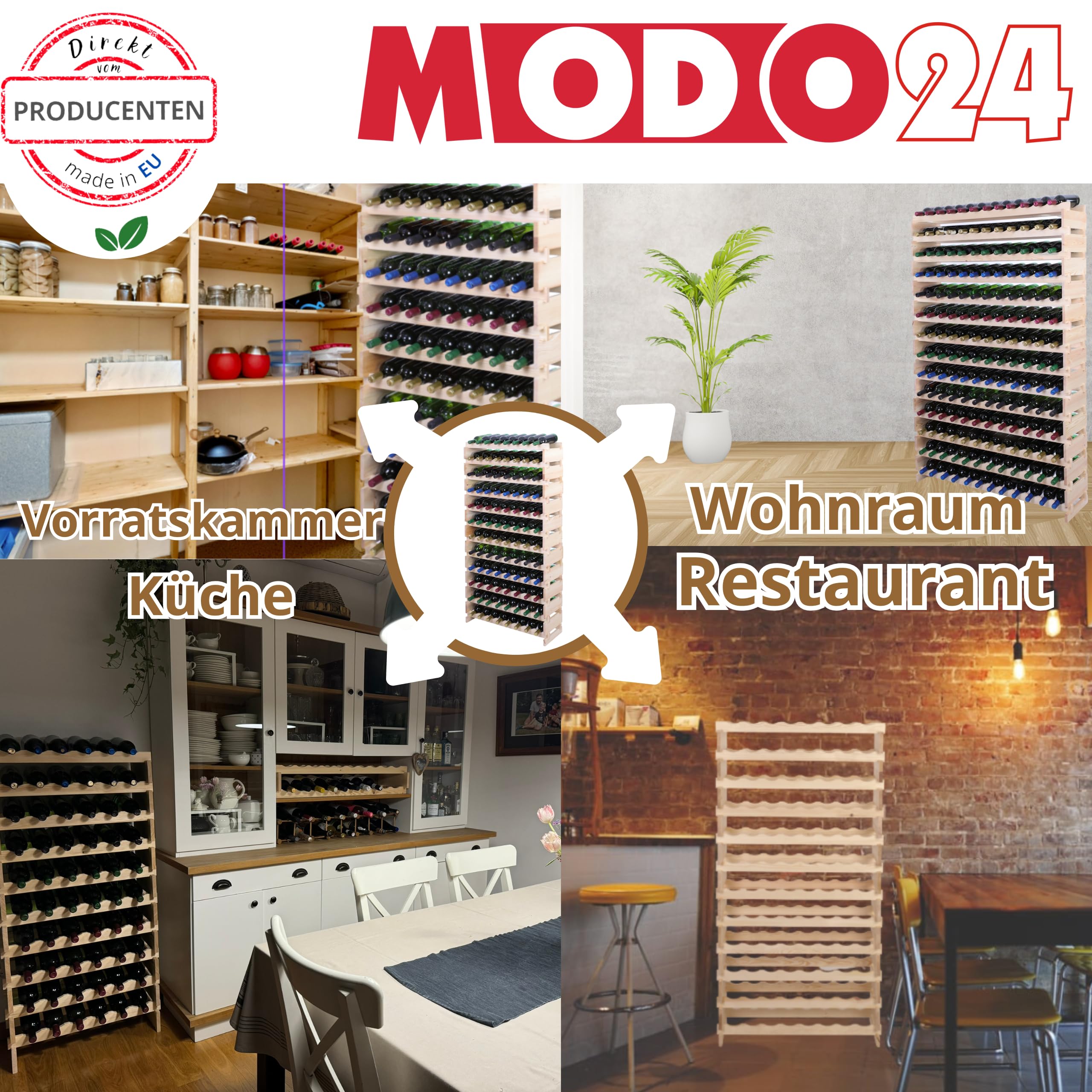 Weinregal, Holzregal, Modulares Weinständer, Weinhalter, Flaschenständer, Flaschenregal, Modernes Getränkeregal, Weinschrank, Weinregal für 36 Flaschen, Abmessungen 37x122,4x28 cm, Farbe: Braun
