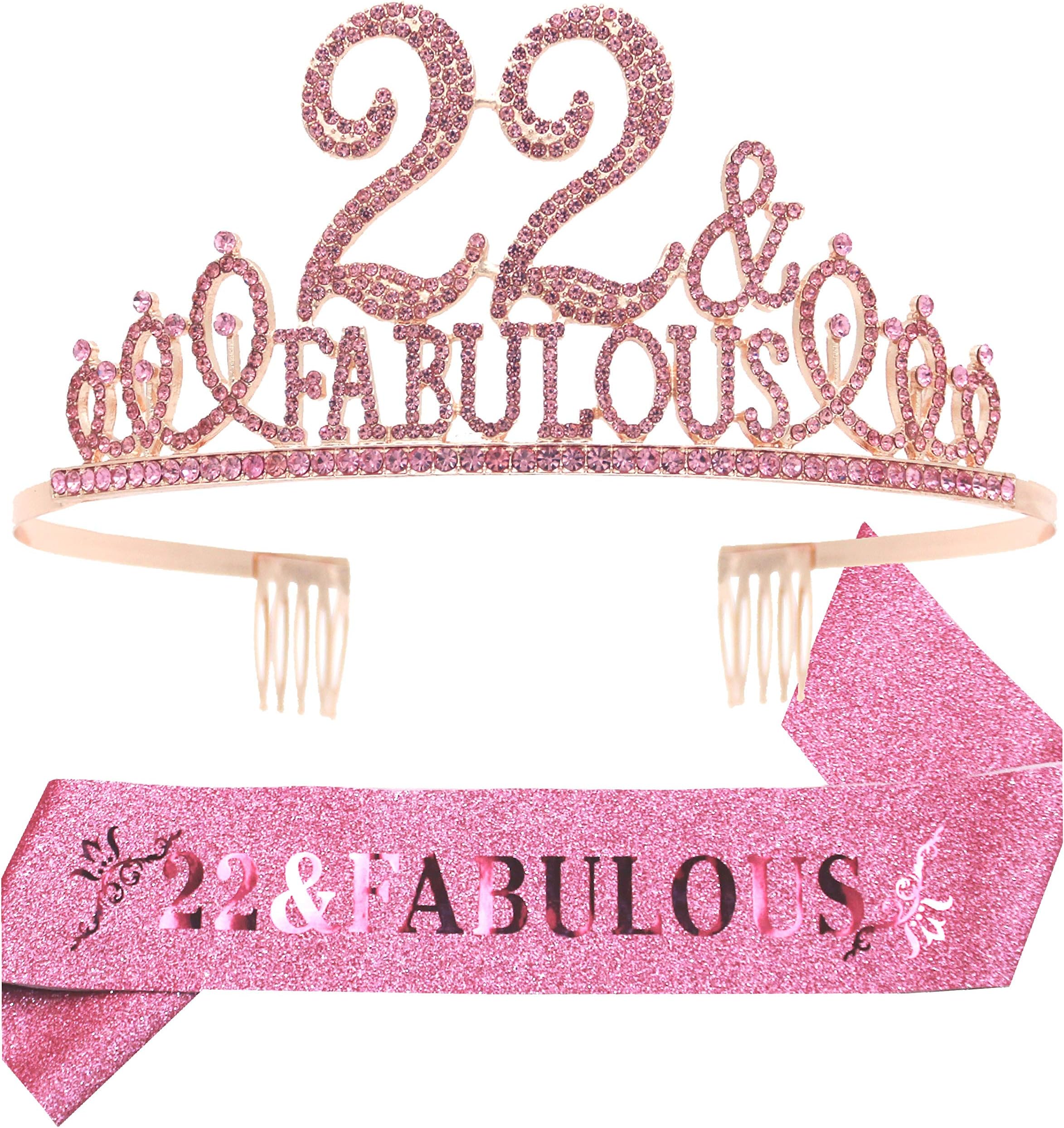 22nd Birthday Gifts for Women, 22nd Birthday Crown and Sash for Women, 22nd Birthday Decorations for Women, 22nd Birthday Party Favors, 22nd Birthday Tiaras for Women, 22 Birthday Party for Women