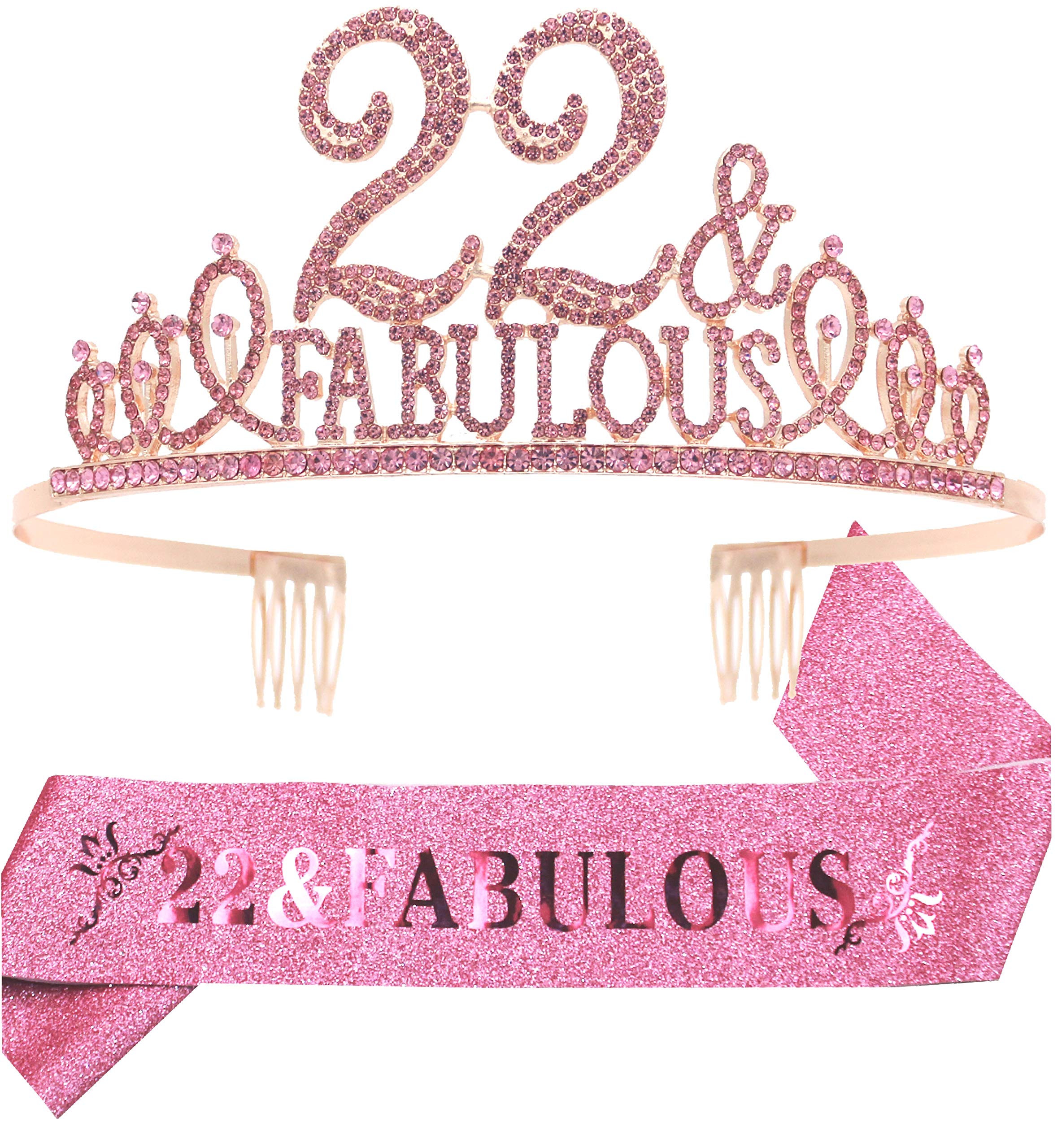 22nd Birthday Gifts for Women, 22nd Birthday Crown and Sash for Women, 22nd Birthday Decorations for Women, 22nd Birthday Party Favors, 22nd Birthday Tiaras for Women, 22 Birthday Party for Women