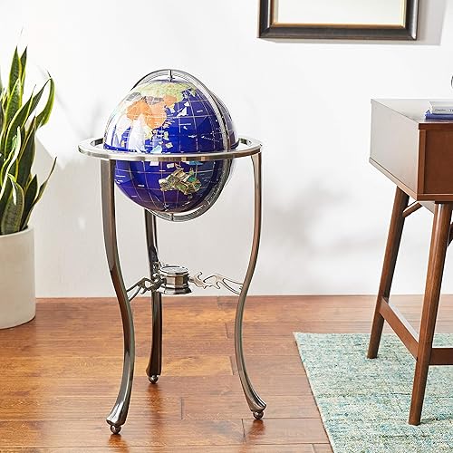 Miniatura 5 de Unique Art - Globo del mundo de lapislázuli azul de 36 x 13 pulgadas con trípode plateado