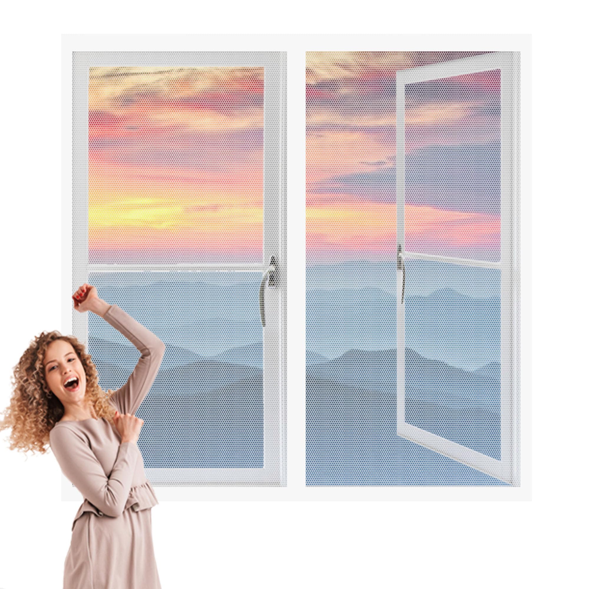 Wruijio White Magnetic Fly Screens Windows 180 X 165 Cm With Selfadhesive Selfadhesive Window Screen Mesh Easy Installation For Home, Office, Bedroom, Living Room Kitchen,
