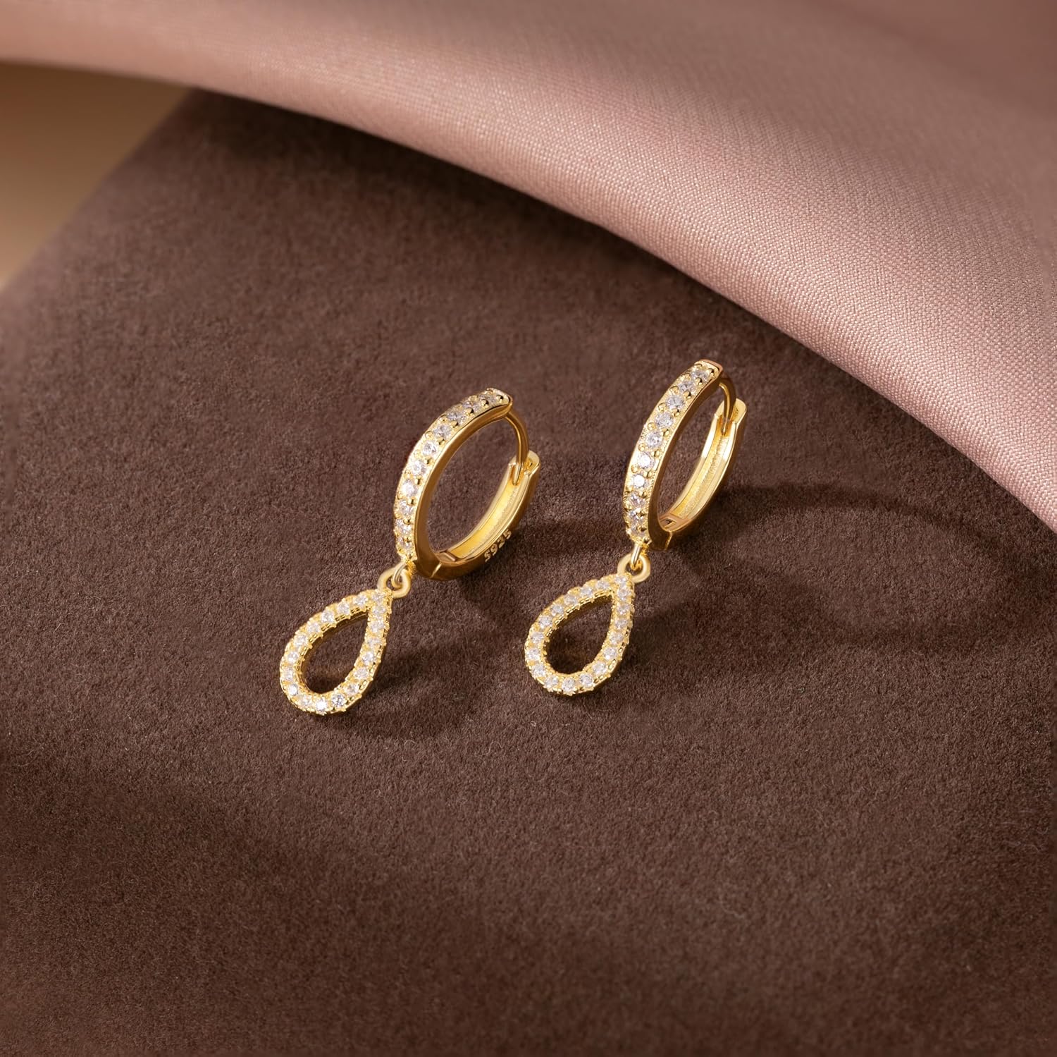 SLUYNZ 925 Sterling Silver Small Teardrop Hoop Earrings for Women Teens CZ Hoop Earrings Dangle Waterdrop Hoop Earrings