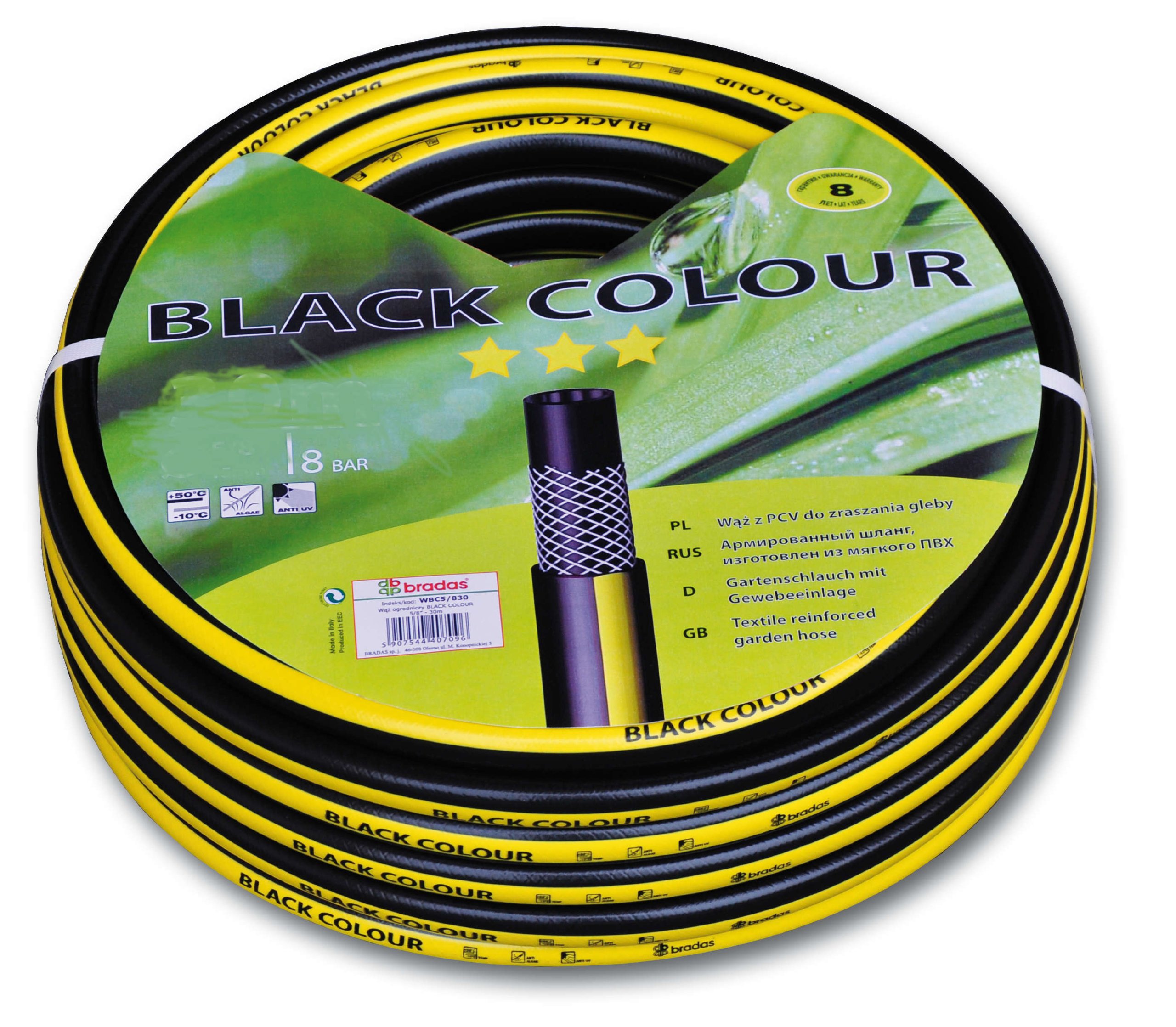 Black Colour Tuyau d'arrosage de Jardin 3/4" 25 m/50 m 25 m Noir/Jaune