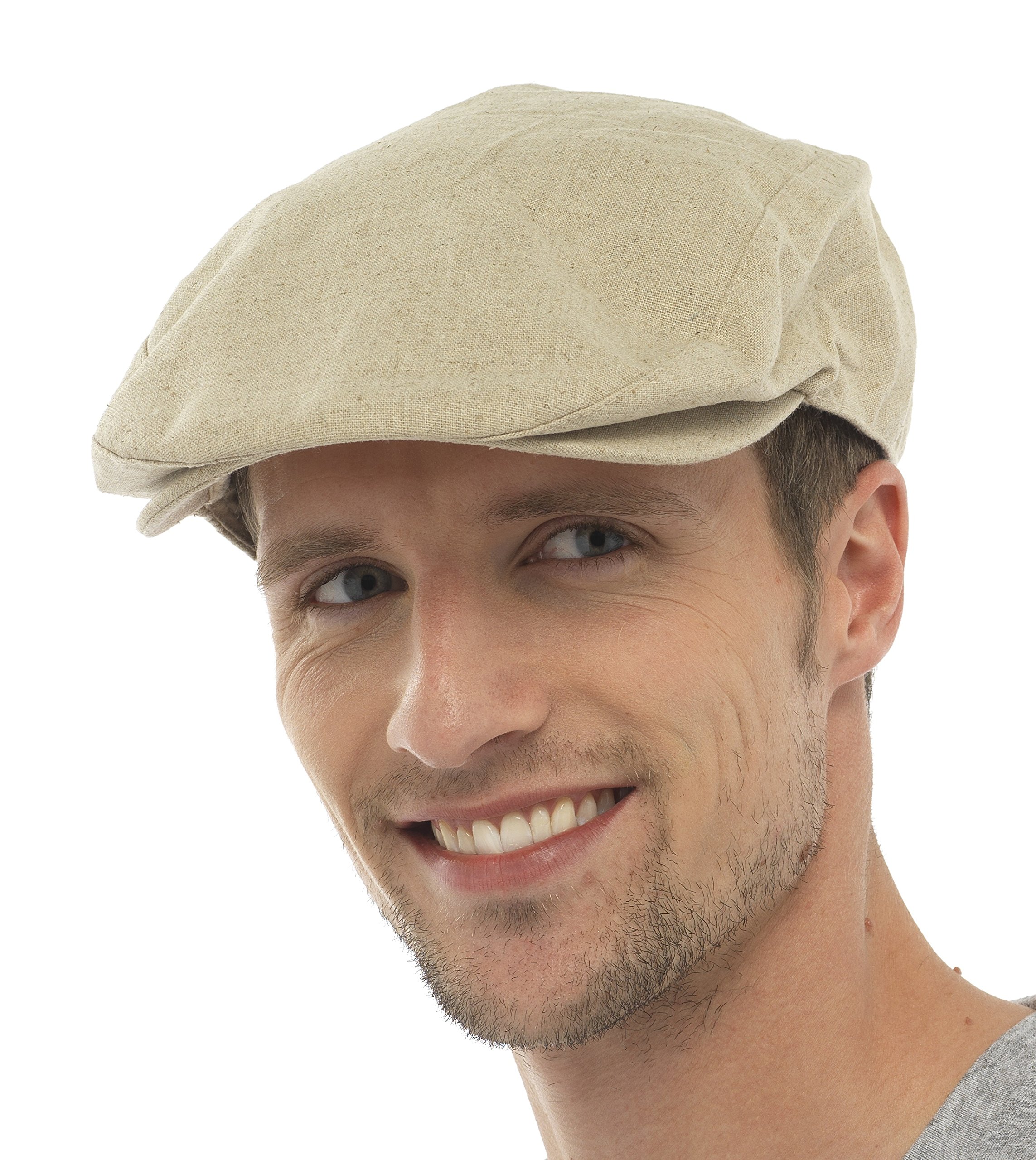 Tom Franks Mens Linen Blend Traditional Flat Cap Beige Large/Extra Large