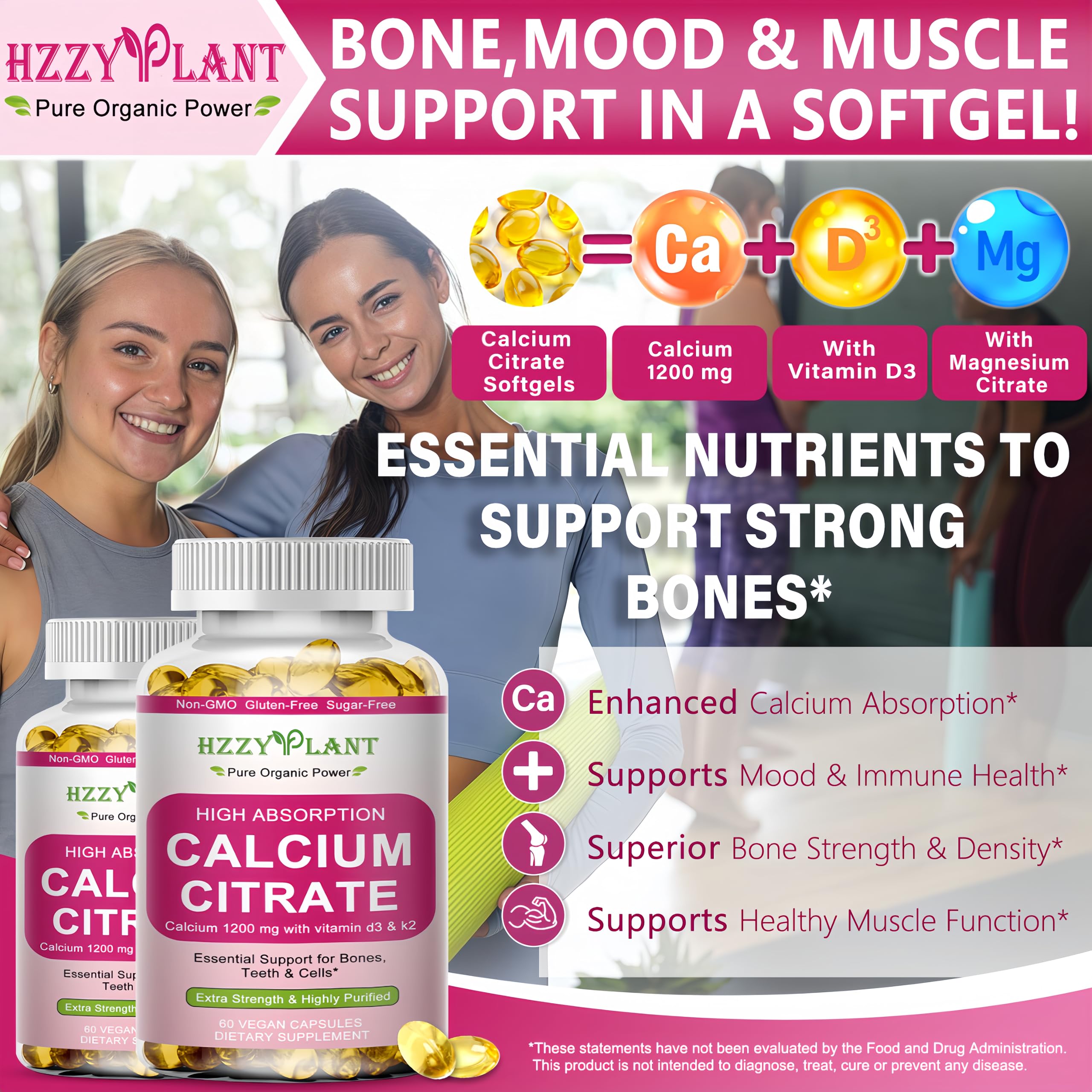 Calcium Supplements for Women Softgels, High Absorption Calcium Citrate Supplement Essential Mineral Calcium 1200 mg with Vitamin D3 Magnesium for Bone Health Support, Non-GMO, 2 Month Supply — Amazon image 3