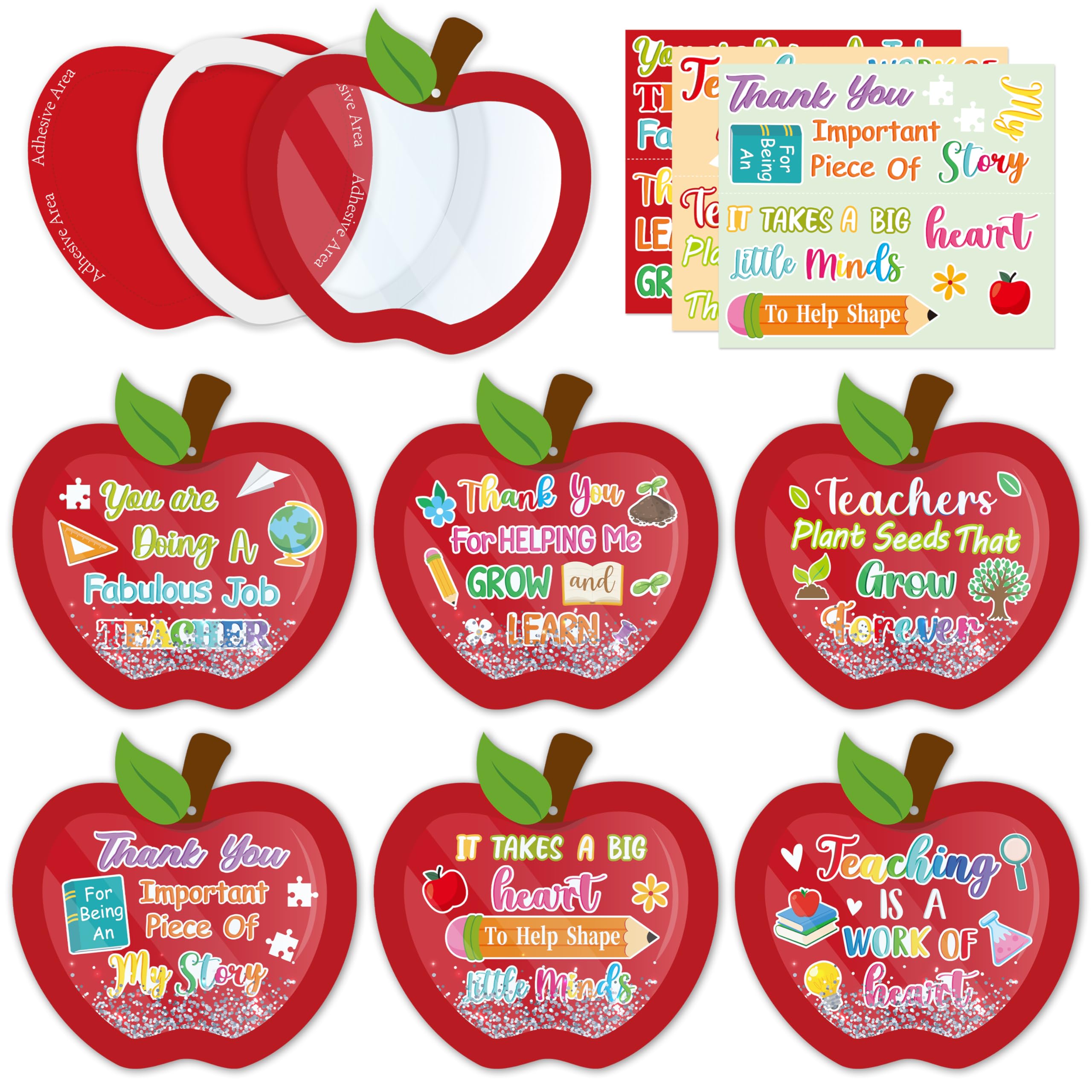WATINC Teacher's Day Thankful Craft Kit, 6Pcs DIY Teacher Appreciation Gift Thank You Apple EVA Hanging Ornament with Glitter Sequins Sugar Papers, Graduation Party Favors Art Decor for School Class