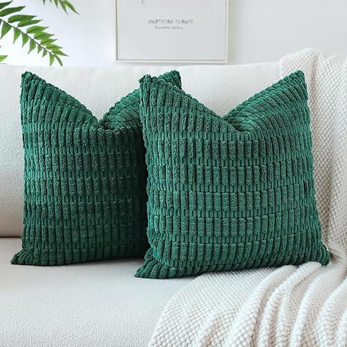 OTOSTAR Paquete de 2 fundas de almohada decorativas de pana suave de 18 x 18 pulgadas, fundas de cojín suaves de rayas bohemias para sofá, cama y