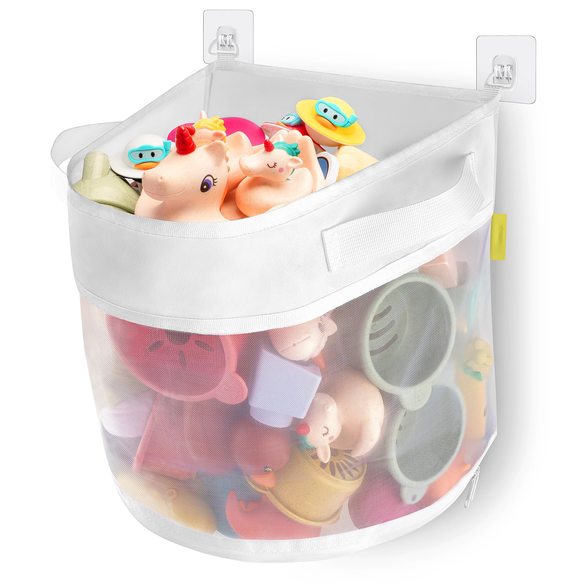 Large Bath Toy Storage, 4.15 Gallon Bath Toy Holder, Quick Dry Bathtub Toy Organizer Bag with Zipper, Mesh Storage for Baby and Toddler Toys, Mold Resistant, Easy Installation (White)
