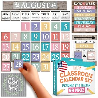 Hadley Designs Classroom Calendar Set Bulletin Board Decorations - Colorful School Calendar for Classroom Decor, Kindergarten Preschool Elementary Teacher Must Haves, Homeschool & Daycare Essentials