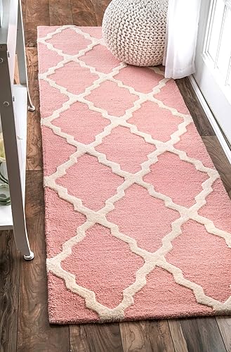 nuLOOM Marrakech Trellis - Alfombra de lana tipo enrejado, 2 pies 6 pulgadas x 12 pies, color rosa bebé