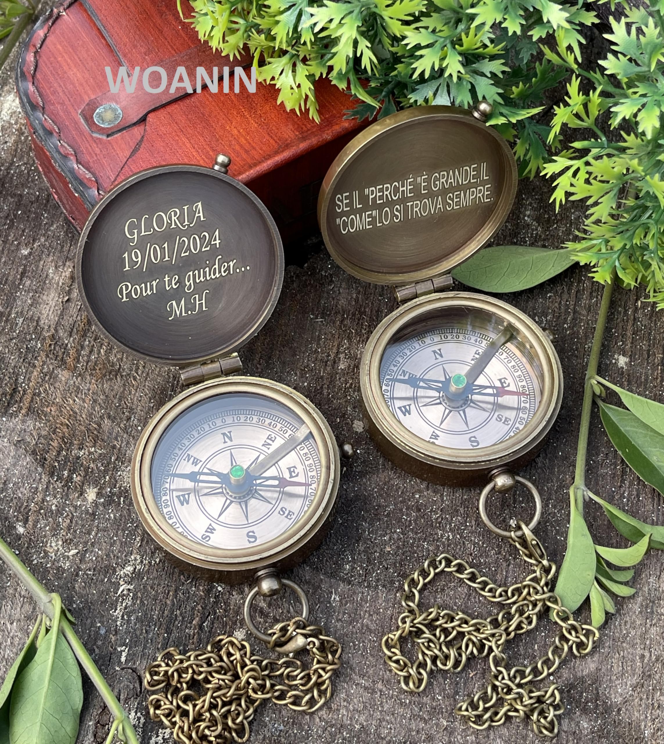 Brújula magnética direccional vintage vintage con famosa cita de escritura grabada regalos de bautismo con estuche de cuero para seres queridos, hijo, padre, prometido. (propio personalizado)