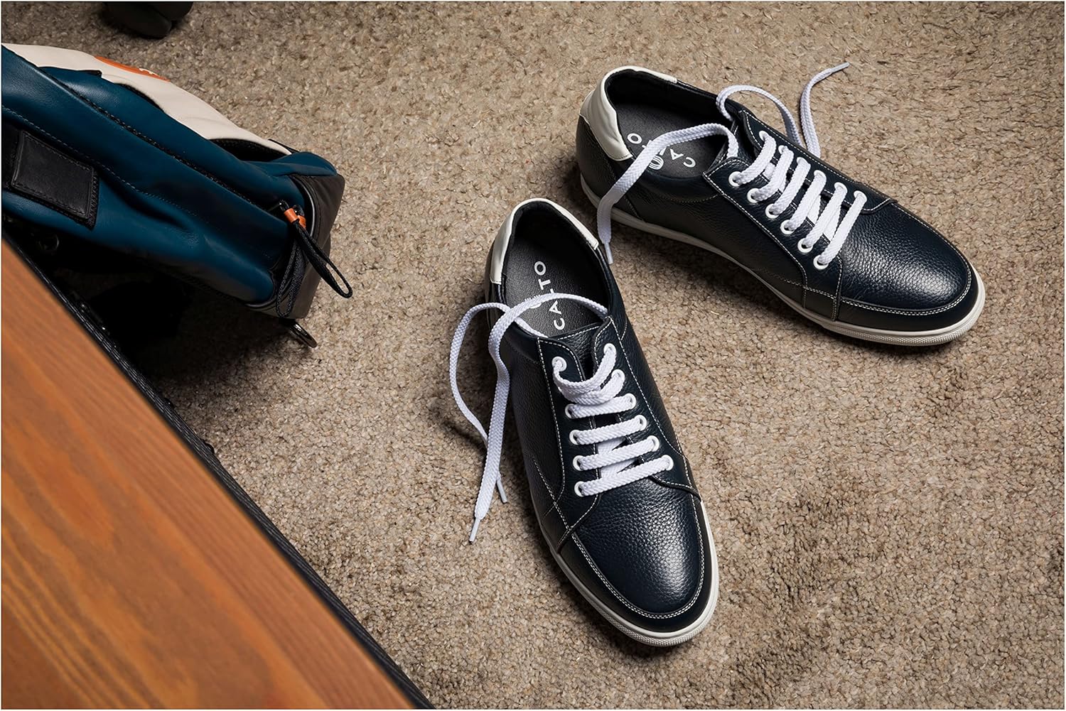 CALTO Men's Invisible Height Increasing Elevator Shoes - Dark Blue Leather Lace-up Casual Sneakers - 2.5 Inches Taller - K0082- Size 8 D(M) US - Image 6