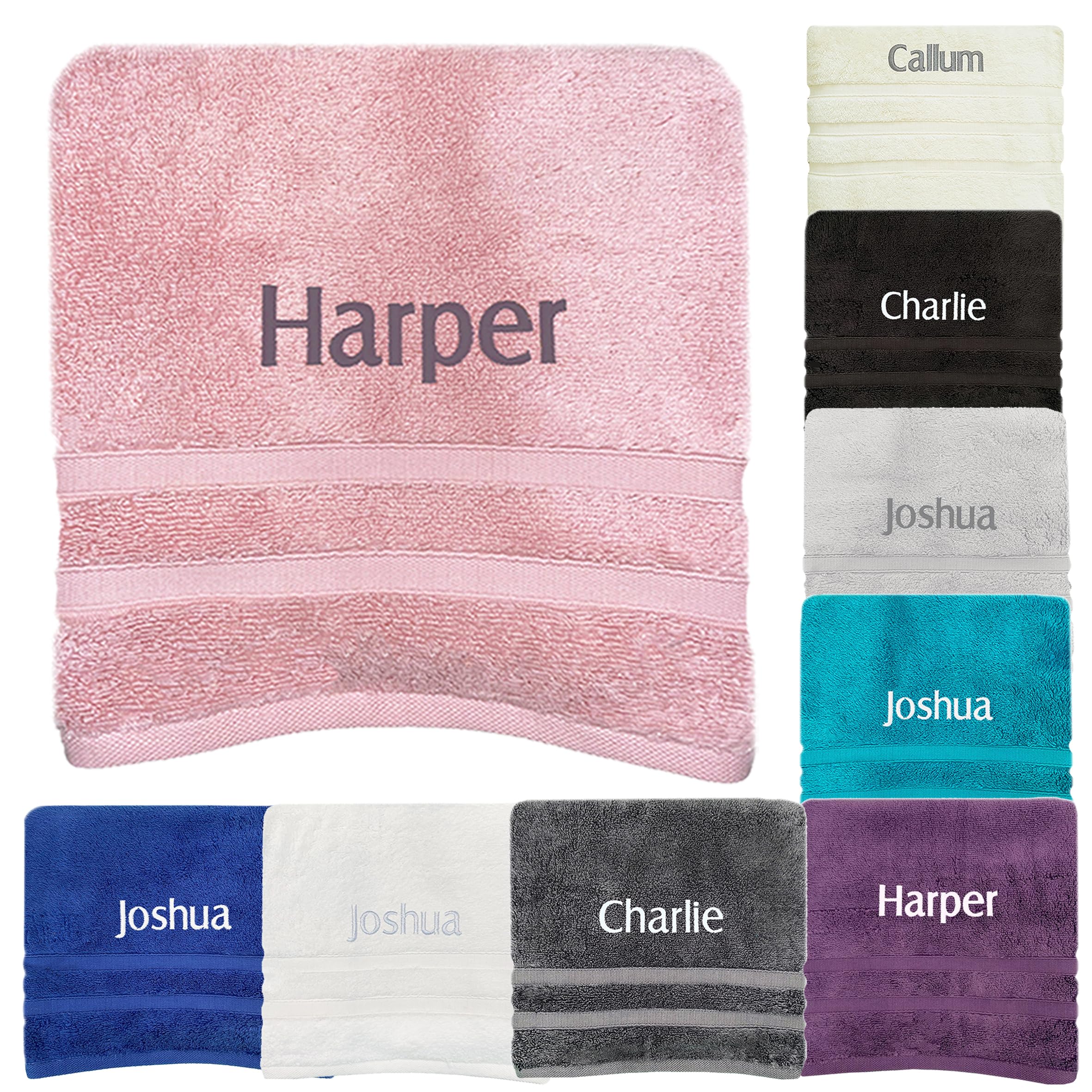 Jjlc Pink Personalised Bath Hand Towels Sets Embroidered Name (Hand Towel, )