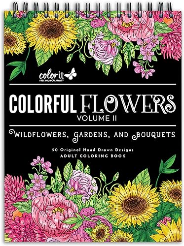 ColorIt Libro para colorear para adultos, 50 diseños originales, papel grueso, encuadernación en espiral, impreso en Estados Unidos, hojas planas de