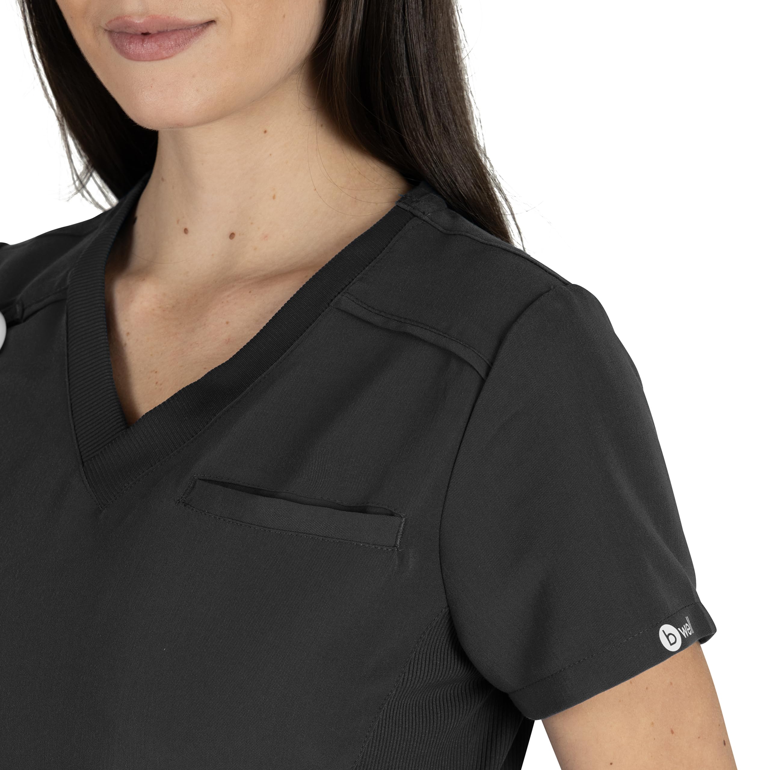B-well Julia Blouse Medicale Femme Élastique 3 Poches Manches Courtes Col en V Anti-Rides avec Élasthanne
