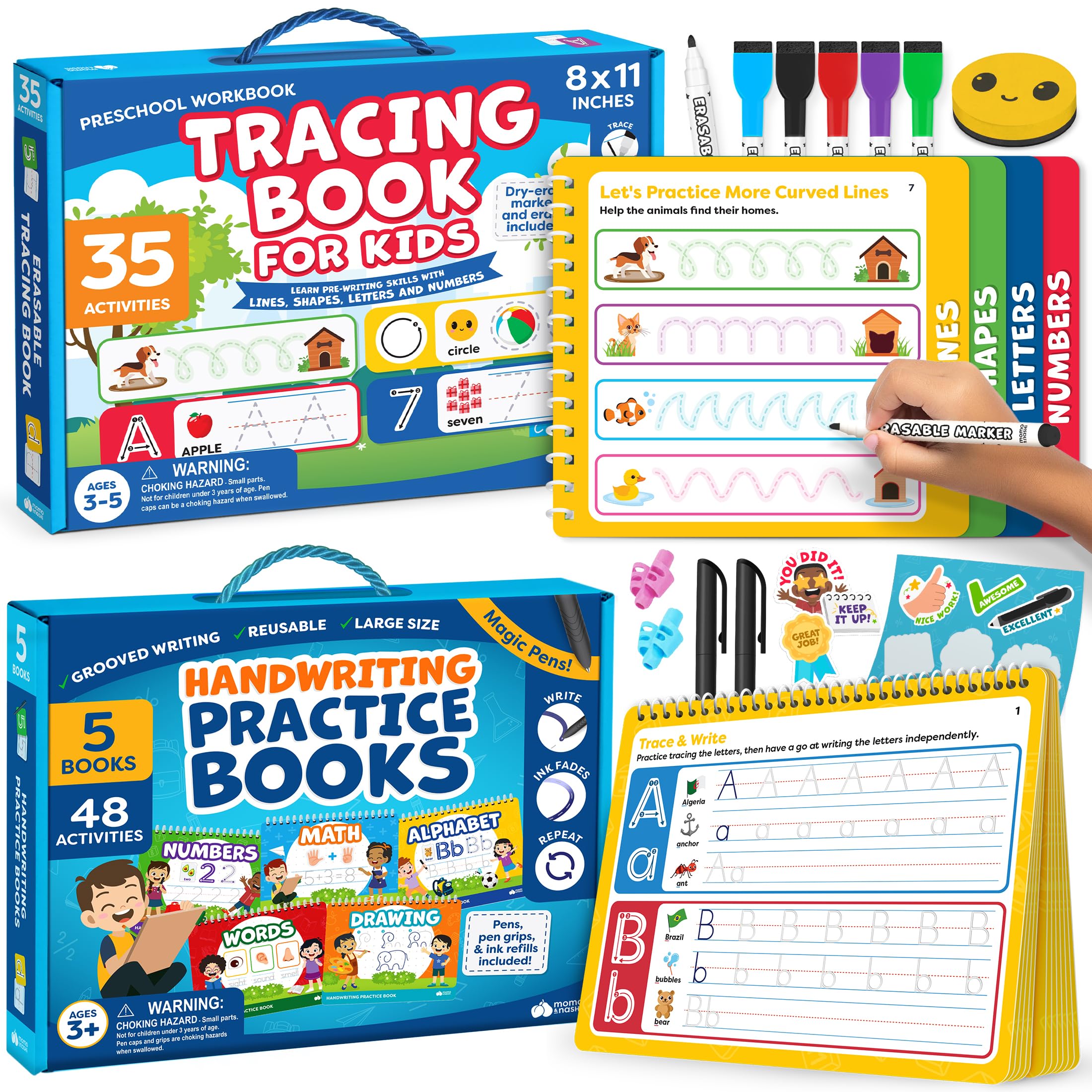 Amazon.com: Momo & Nashi Dry Erase Tracing Books for Kids & Magic