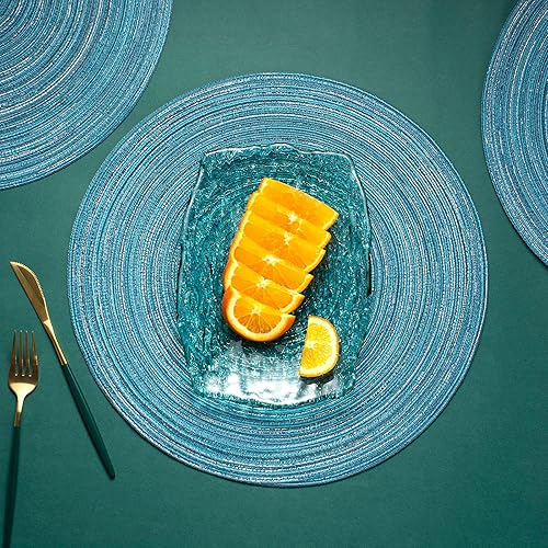 Miniatura 6 de AHHFSMEI Juego de 8 manteles individuales redondos trenzados, para mesas de comedor, tejidos naturales, resistentes al calor, 15 pulgadas (azul