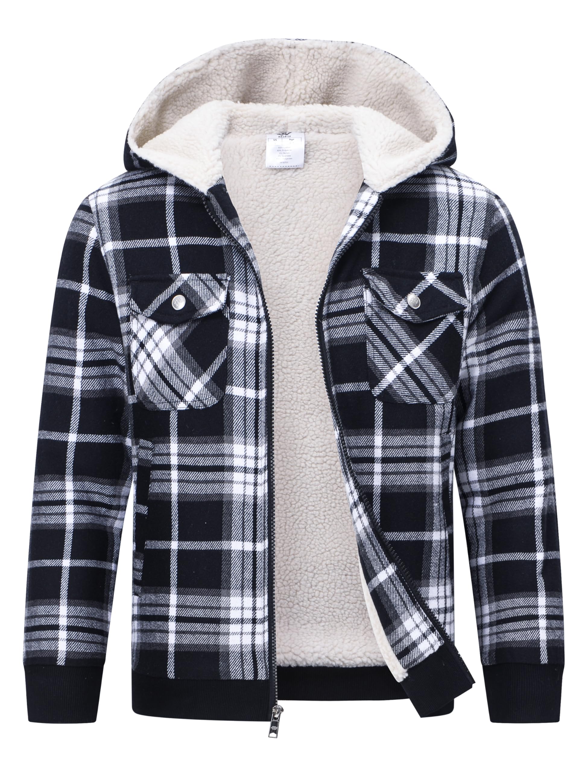 MoFiz Sweatjacke Kariert Jungen Winterjacke mit Kapuze Warm Gefüttert Kinder Langarm Kapuzenjacke Voller Reißverschluss Fleecejacke Hoodie