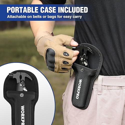 Miniatura 3 de WORKPRO Multitool-Herramientas de camping 12 en 1 con mini martillo-EDC Gear Multi Herramientas Martillo con bloqueo de seguridad y bolsa, Mini