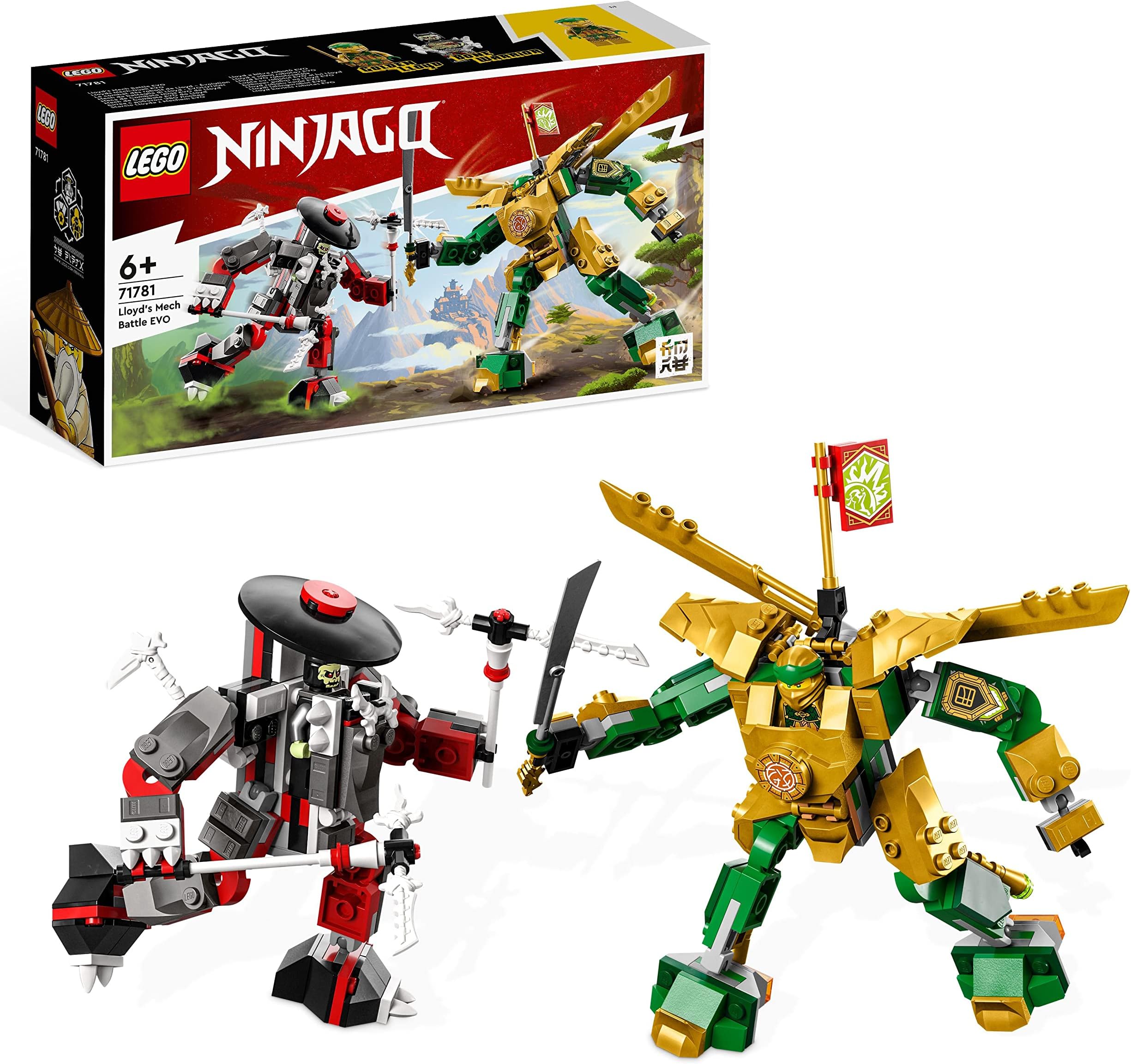 71781 NINJAGO Lloyd’s Mech Battle EVO, 2 Action Figures Set with Upgradable Figure, Toy for Kids Aged 6 Plus with Bone Warrior and Golden Lloyd Minifigures