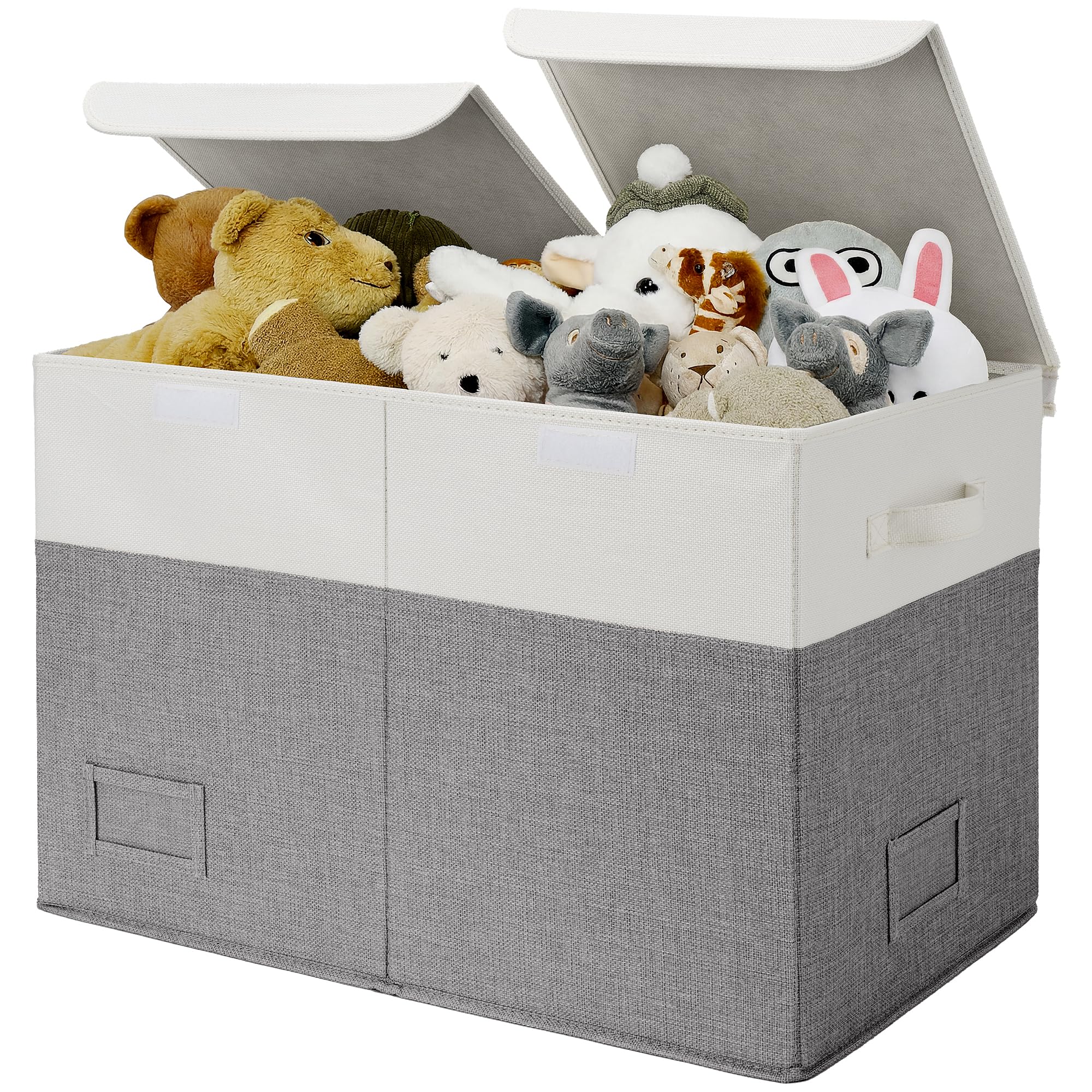 GRANNY SAYS Large Storage Box with Lid, Pack of 1 Toy Box, Foldable Fabirc Box with Lid, Toy Organiser for Kids, Toys Chest for Organising Child's Room Bedroom, White&Grey, 62.5 x 33 x 40 cm