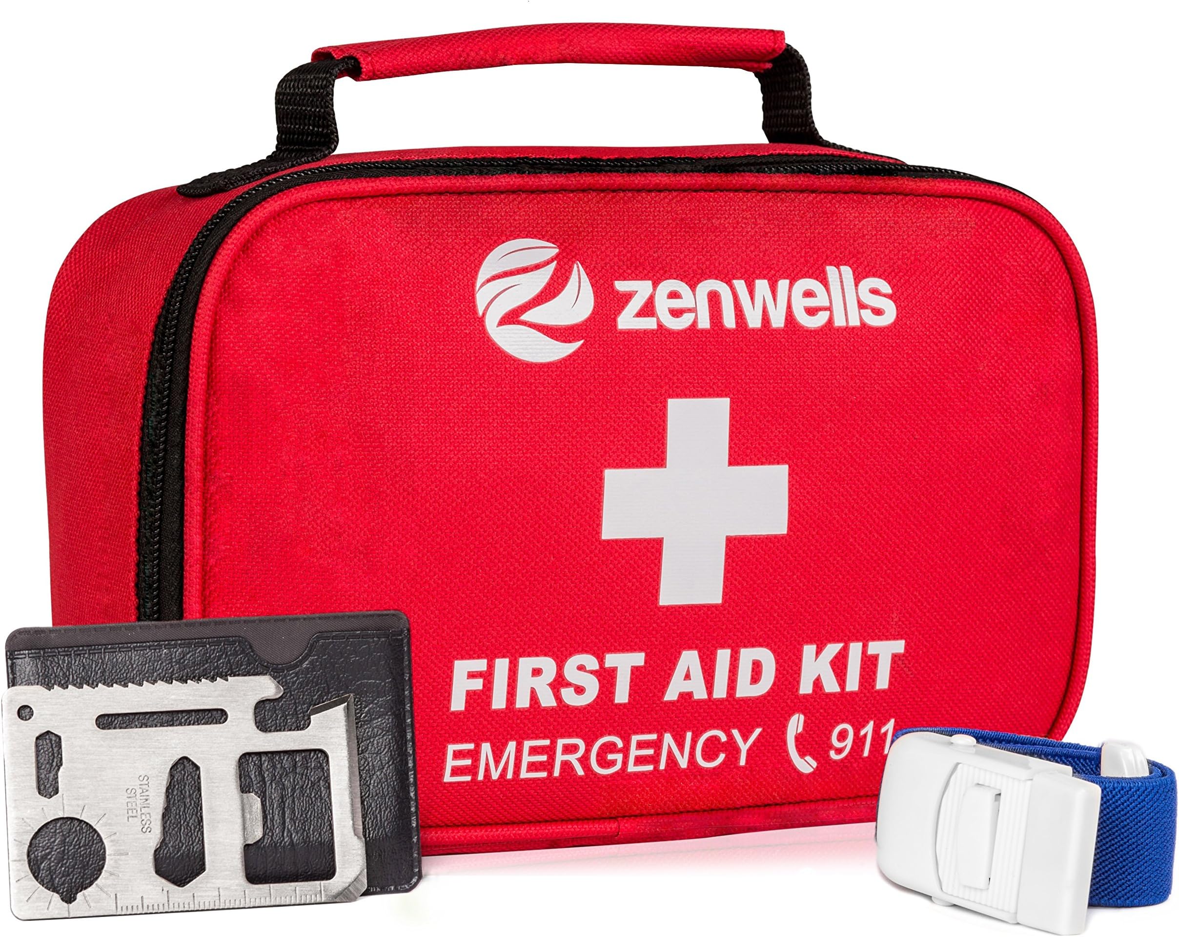 First Aid Kit Trauma Bag; 154 Pieces Medical Supplies for Car Emergency, Complete Med Kit Tactical, EDC Gear for Camping, Hiking, Backpacking, Travel, Home, Businesses Plus Tourniquet & Safety Blanket