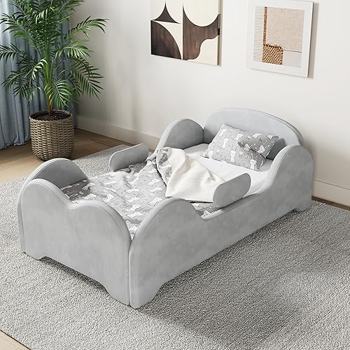 Miniatura 9 de Cama para Niños Pequeños, Cama para Niños Pequeños con Protección Extra Amplia, Tamaño de Cuna Estándar para Niños, Camas Certificadas de Tela,