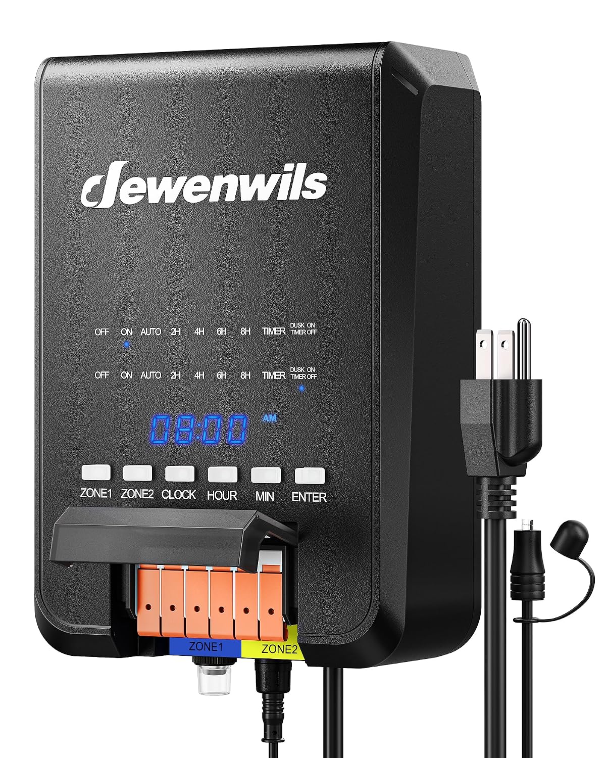 DEWENWILS 300W Outdoor Low Voltage Transformer, 2 Zone Independent Control | 120V to 12/14V, Photocell Sensor & Timer, Weatherproof Landscape Lighting Transformer for Path Lights, Spotlights