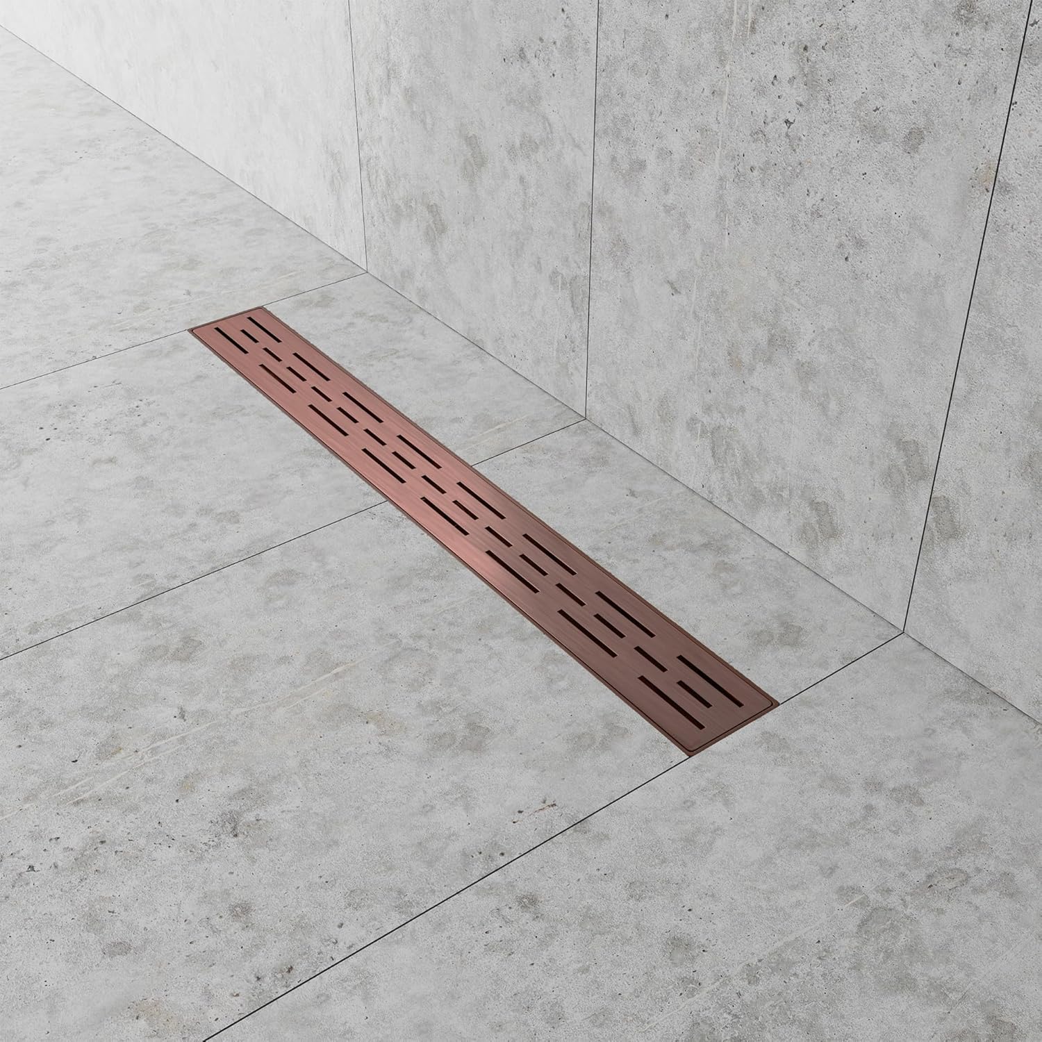 Linear Shower Drain - Stainless Steel Rectangular Shower Floor Drain with Removable Patterned Grate, Hair Strainer, Threaded Adapter (Copper, 24 Inches)