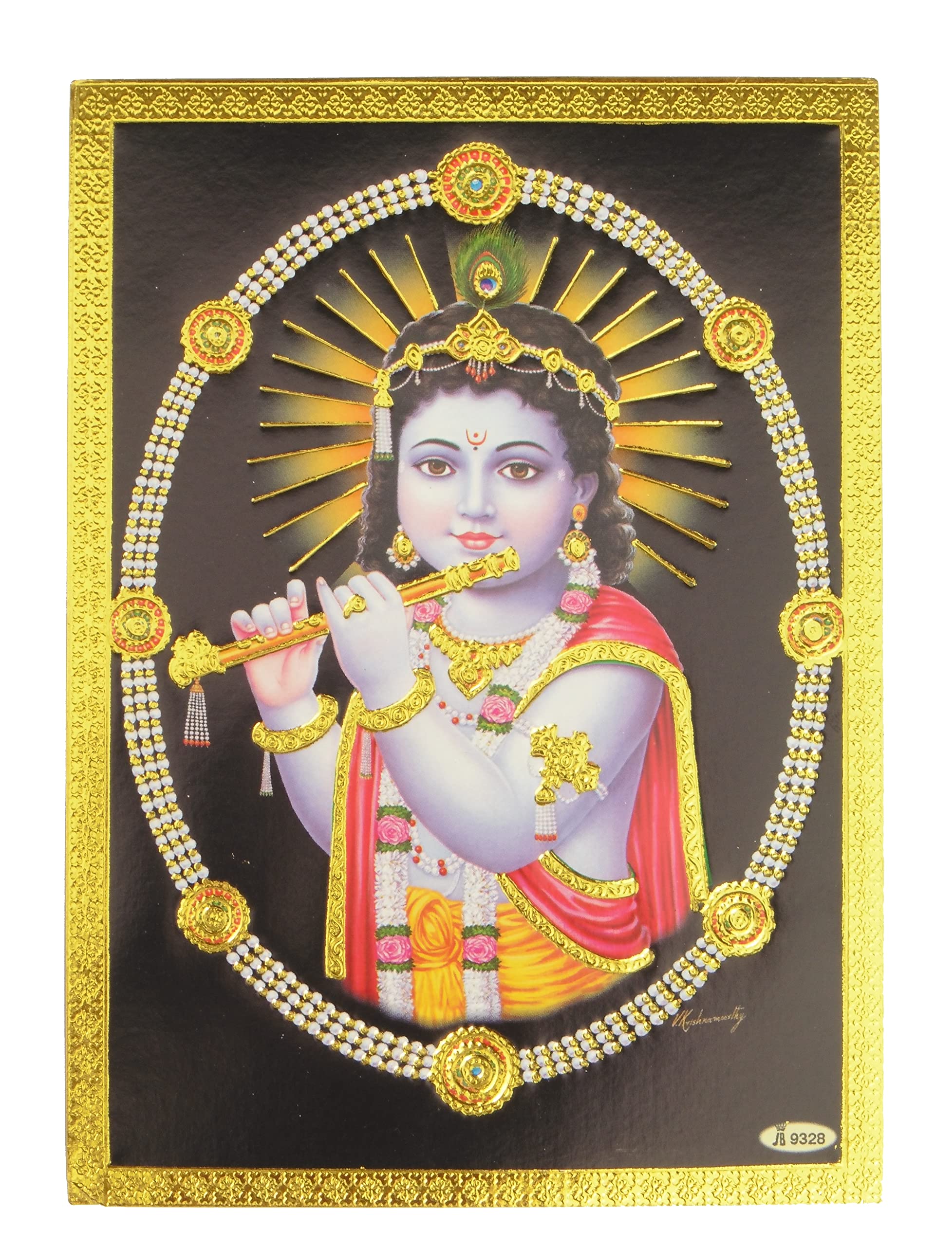 Jb Pictures Gold Foil Embossed Hindu God Lord Krishna Shrine Picture
