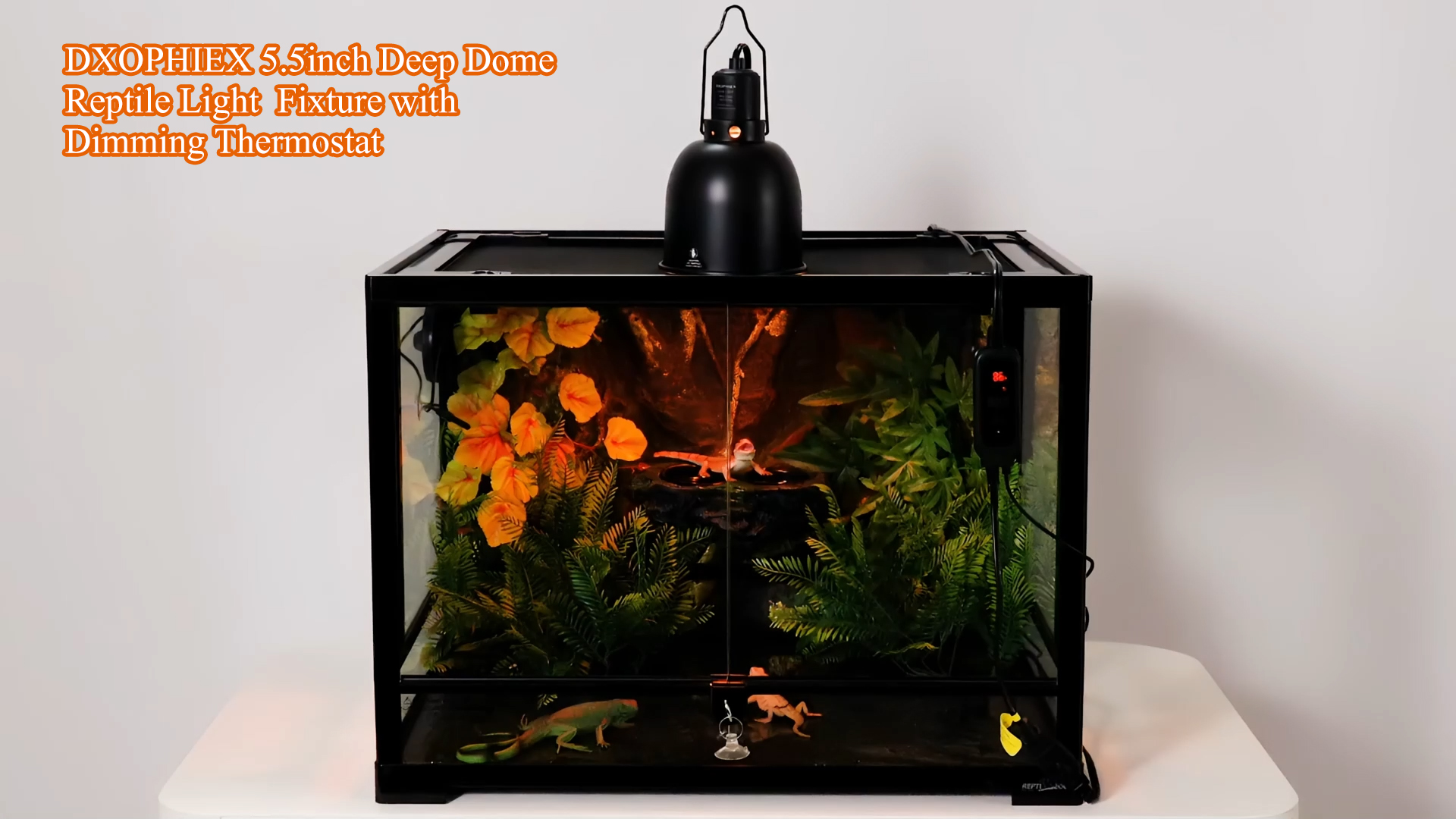 Image of DXOPHIEX 5.5 inch Reptile Heat Lamp Fixture with Dimming Thermostat | Reptile Light Fixture Max 100W,Thermostat with Temperature Controller for Bearded Dragon,Turtles,Snake and Lizard Terrarium