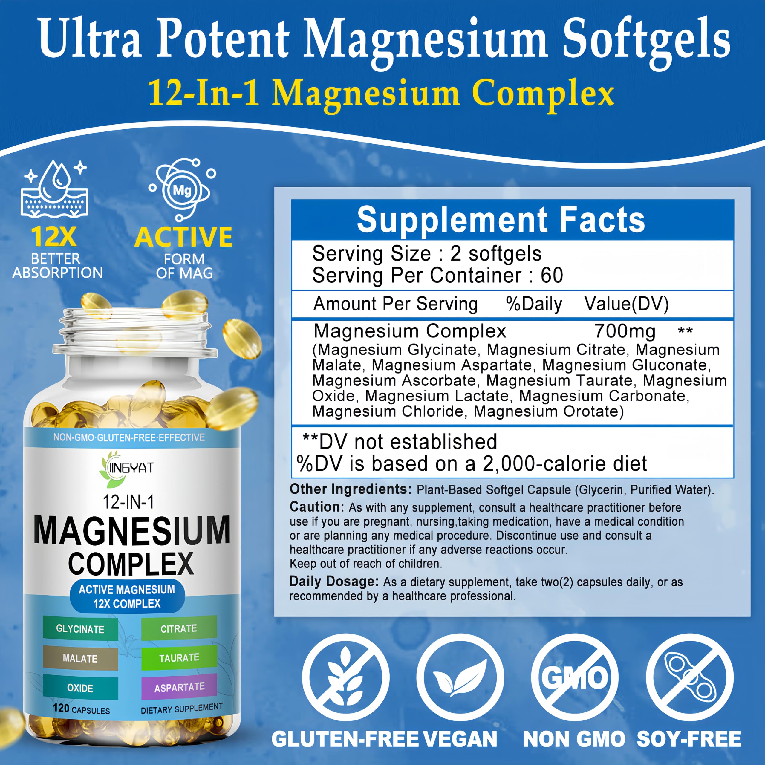 Magnesium Complex Softgels - 12-in-1 Magnesium Supplement with Glycinate,Citrate,Malate,Oxide,Taurate - High Absorption Magnesium Complex for Women & Men for Muscle, Heart, Sleep, Bone, Nerve Support — Amazon image 8