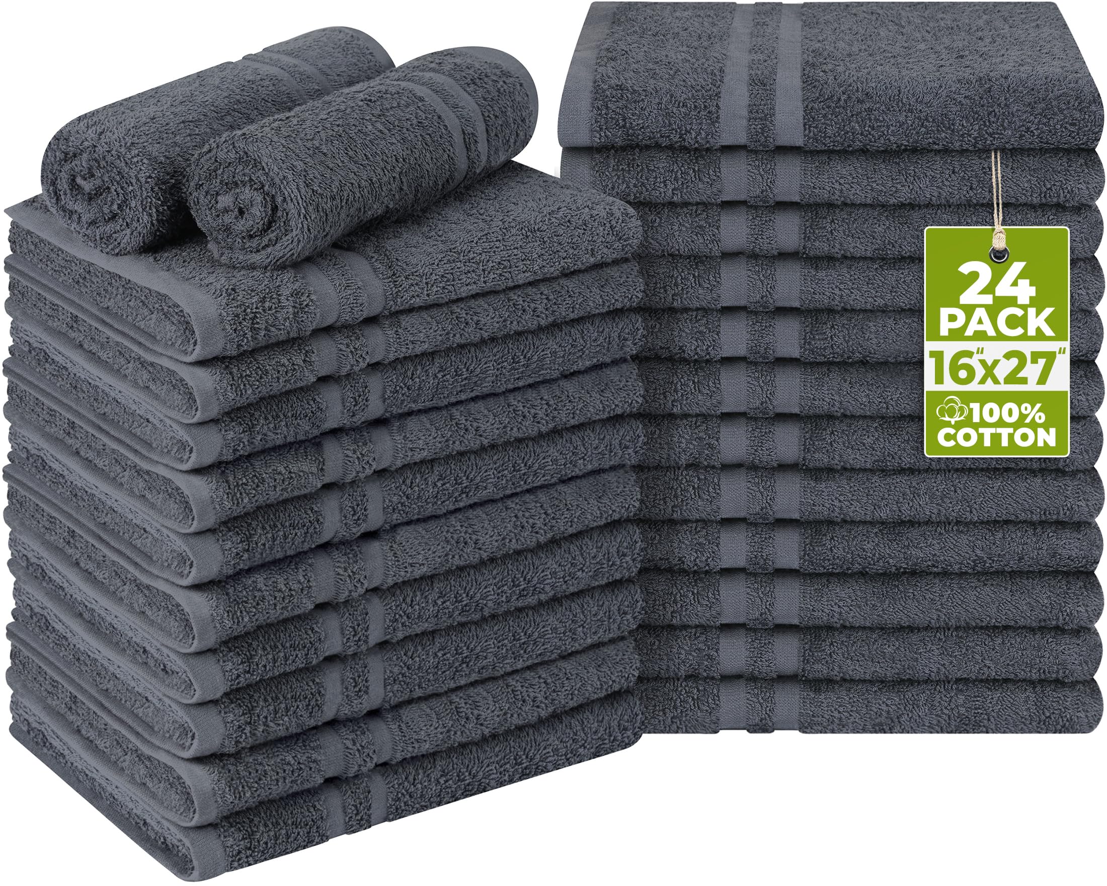 Utopia Towels Dark Grey Cotton Bleach Proof Salon Towels (16X27 Inches) - Bleach Safe Gym Hand Towel (24 Pack, )