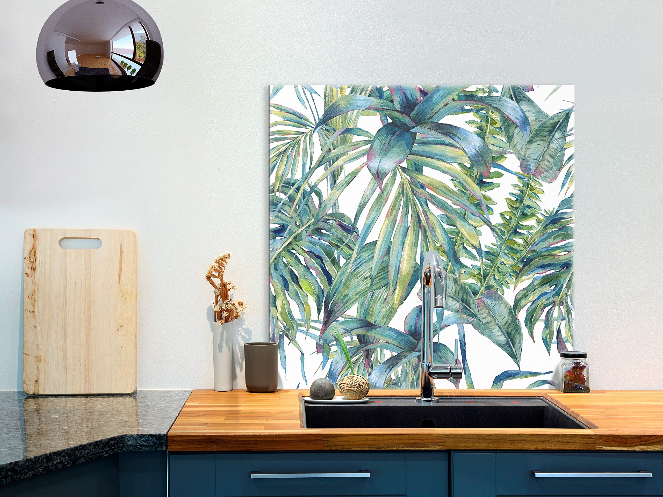 murando Spritzschutz Glas für Küche 80x80 cm Küchenrückwand Küchenspritzschutz Fliesenschutz Glasbild Dekoglas Küchenspiegel Glasrückwand Pflanzen Blätter - b-A-0571-aq-a
