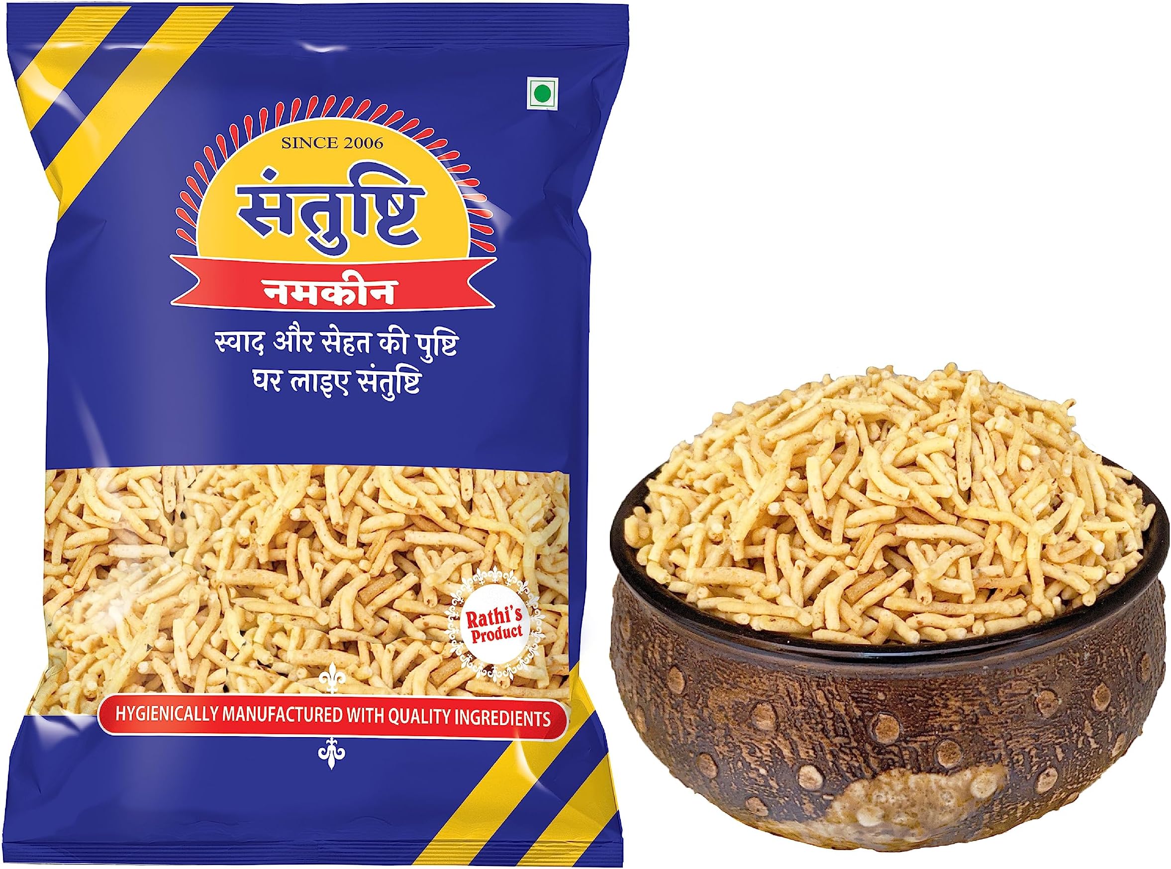 Santushti Namkeen Authentic Ujjaini Poha Sev-400gms | Crispy Medium Spicy Indian Snack Made in Groundnut Oil | Traditional Tea Time Snack | Healthy Munching Anytime | Fresh & Flavorful Taste
