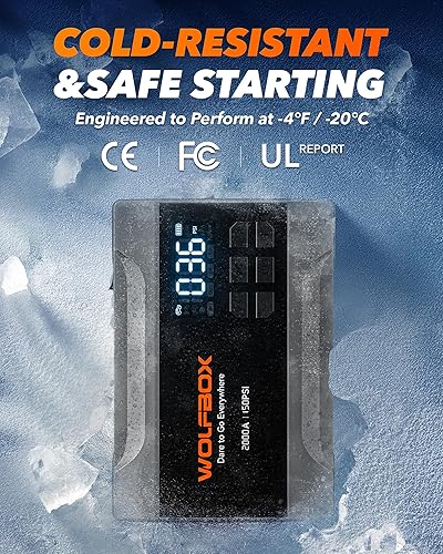 Miniatura 7 de WOLFBOX Arrancador de salto de 2000 A con compresor de aire, batería de coche de 10000 mAh arrancador portátil (hasta 5 L de gasolina) con inflador