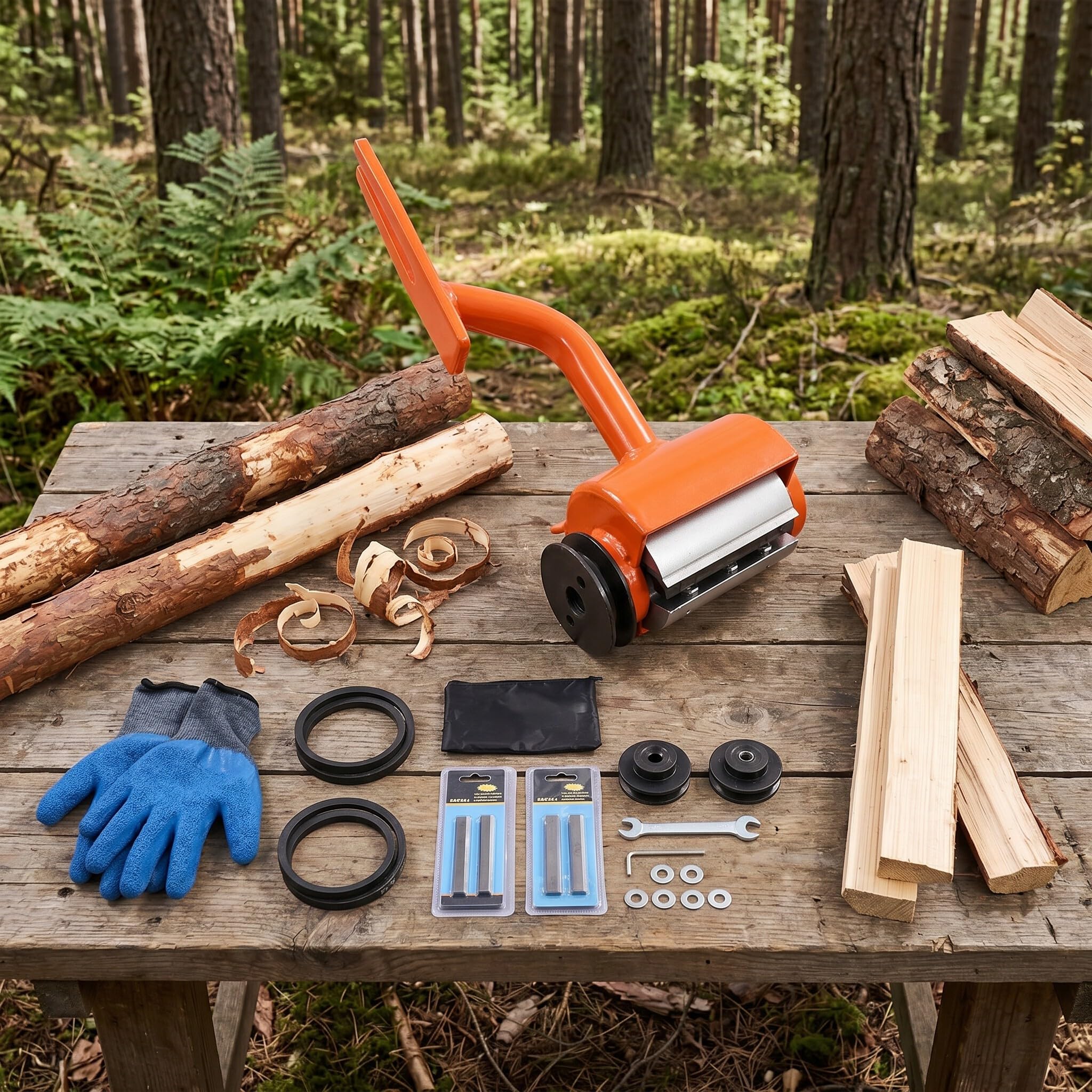 Ejoyous Éplucheur de bûches multifonction pour tronçonneuse, outil d'écorçage efficace du bois avec 6 lames allongées pour le traitement du bois, gants de travail inclus