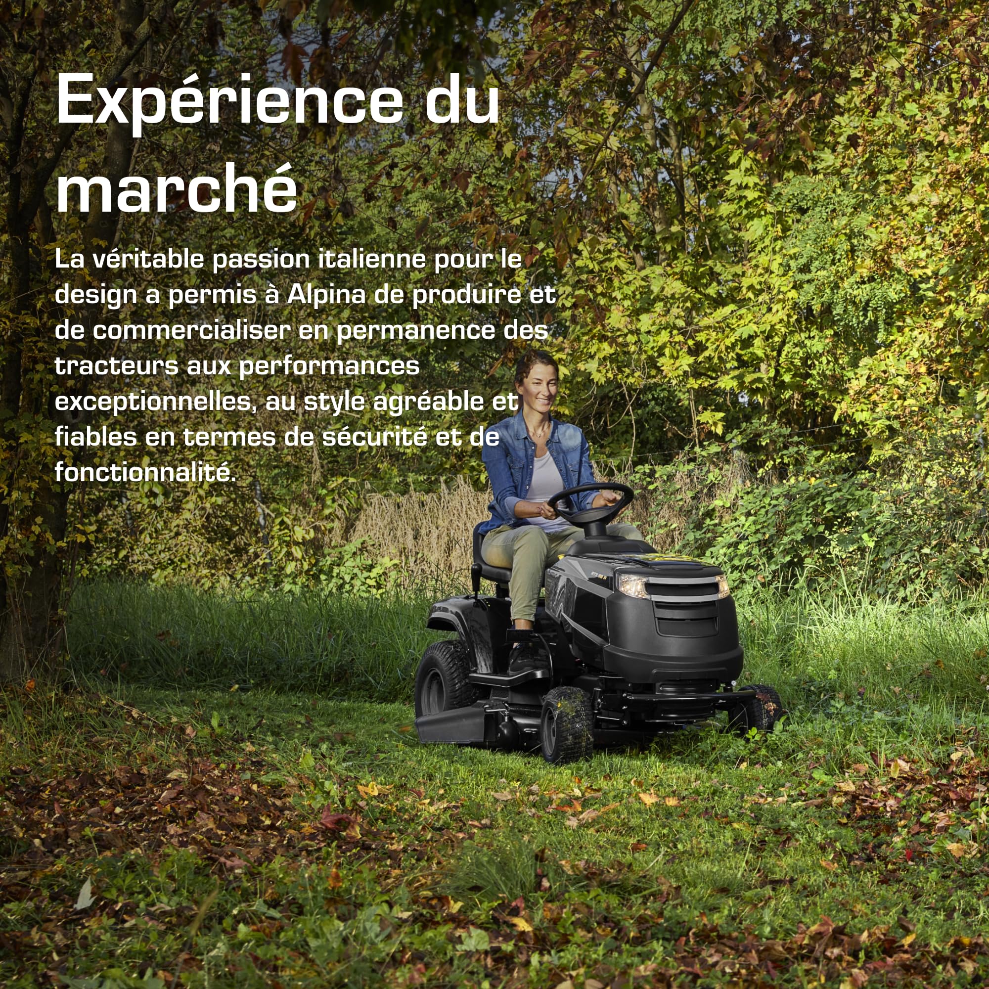 Alpina AT3 98 A Tracteur de Jardin, 6,5 kW, 98 cm – Éjection latérale, Kit Mulching inclus – Pelouses jusqu'à 4 500 m²
