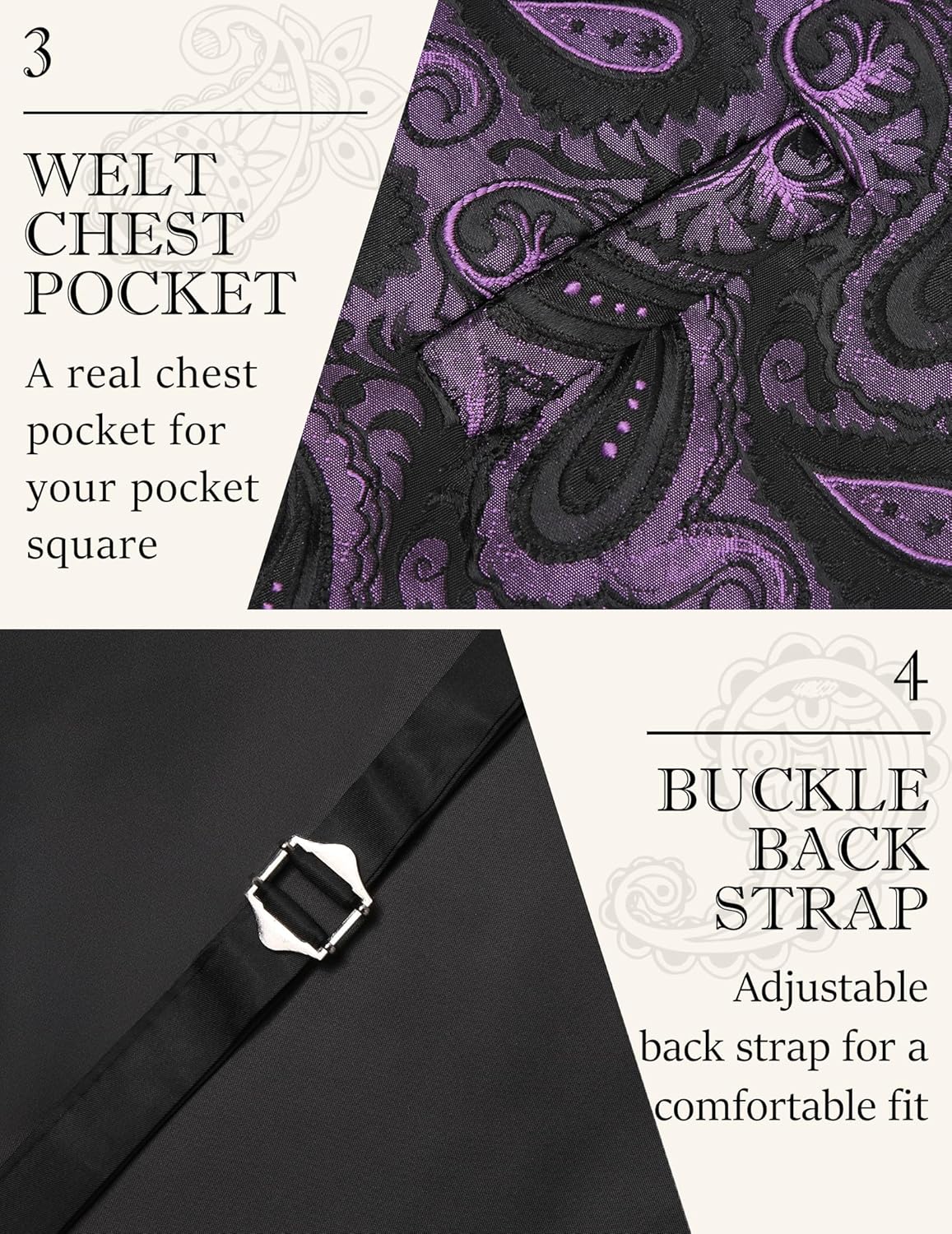 COOFANDY Men's Suit Vest Tie Set 3PC Paisley Jacquard Waistcoat and Necktie Pocket Square for Holiday Party Wedding