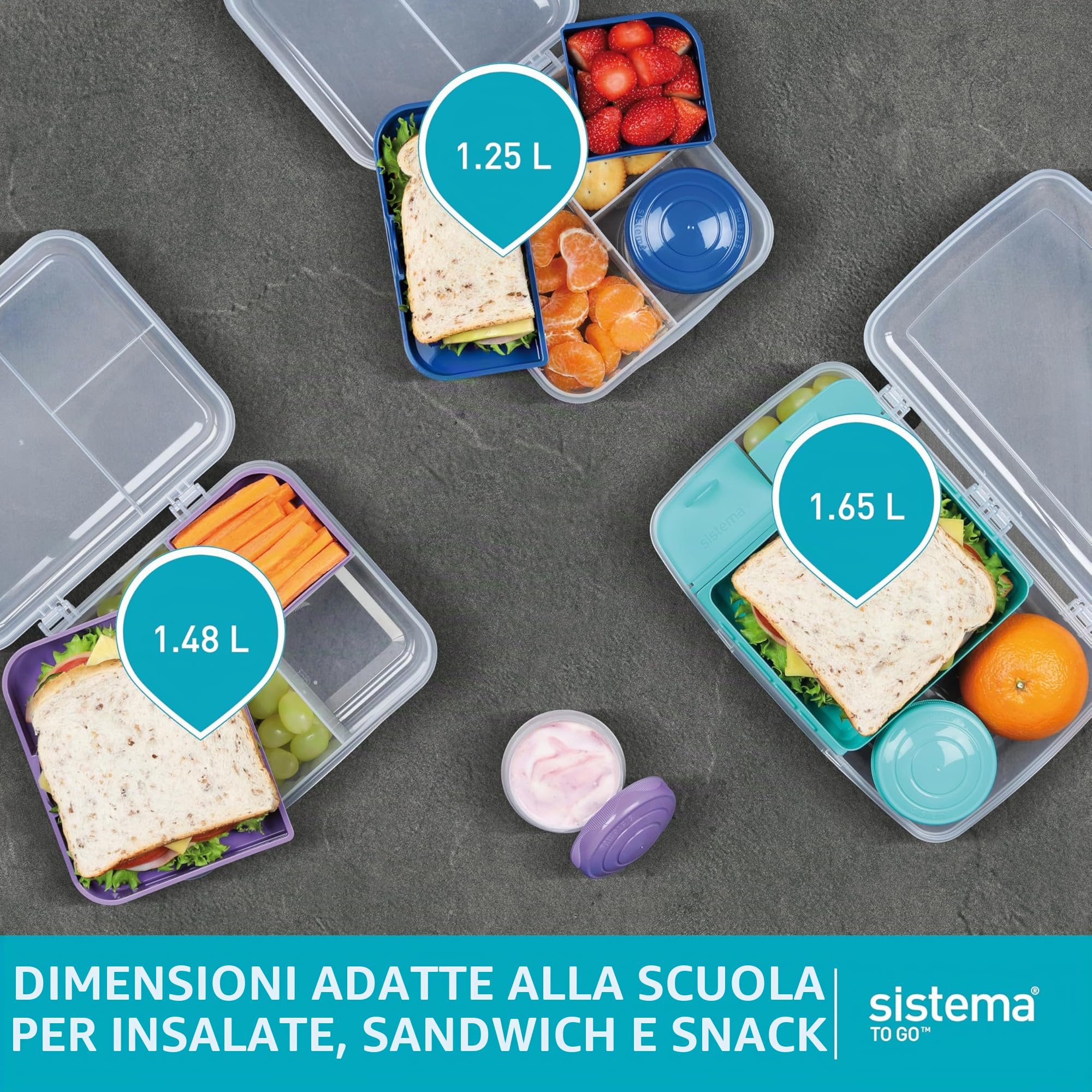 Sistema To Go Bento Box Create | Scatole per il pranzo con scomparti e vaschette per gli spuntini | 1,48 L | Senza BPA | 2 conteggi | Verde menta
