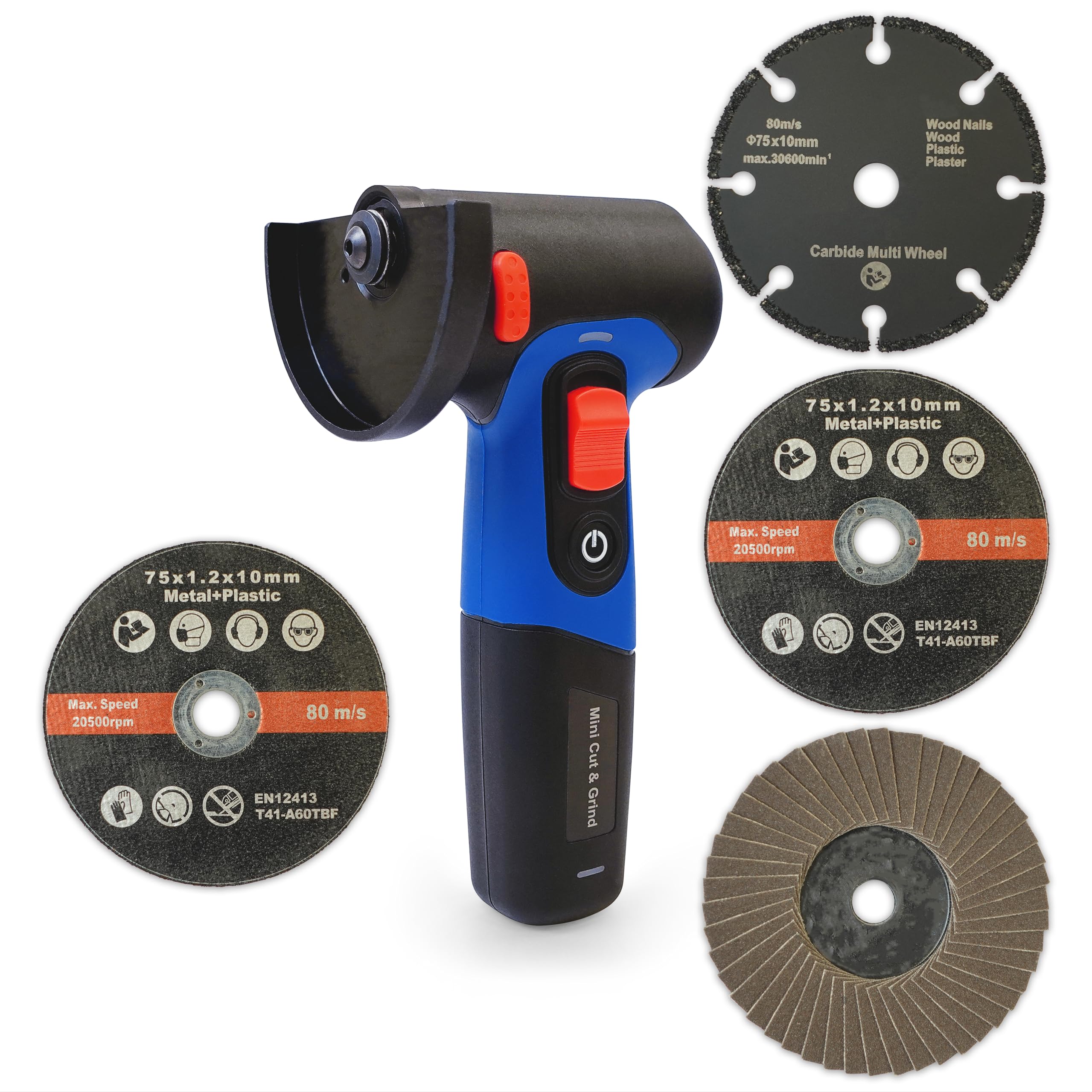 VTOOLS 7.2V Cordless Mini Angle Grinder, High Speed 6000RPM, with 2000mAh Battery, Compact Angle Grinder, for Cutting, Polishing, Ceramic Tile, Wood, Stone and Steel, Blue, VT1215