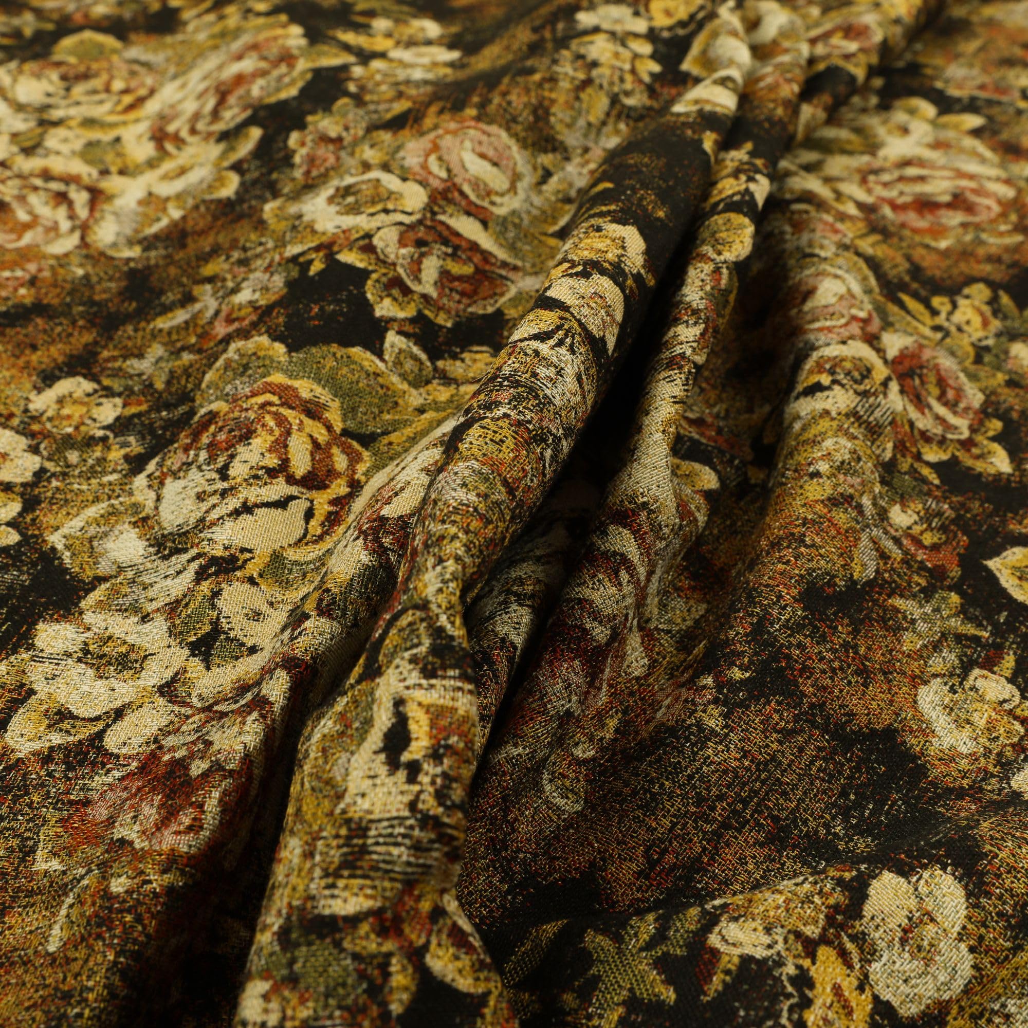 Redbrick Mill Fabrics Flame Retardant Large All Over Floral Pattern Black Colour Chenille Jacquard Upholstery Fabrics (Per Metre) — image 1