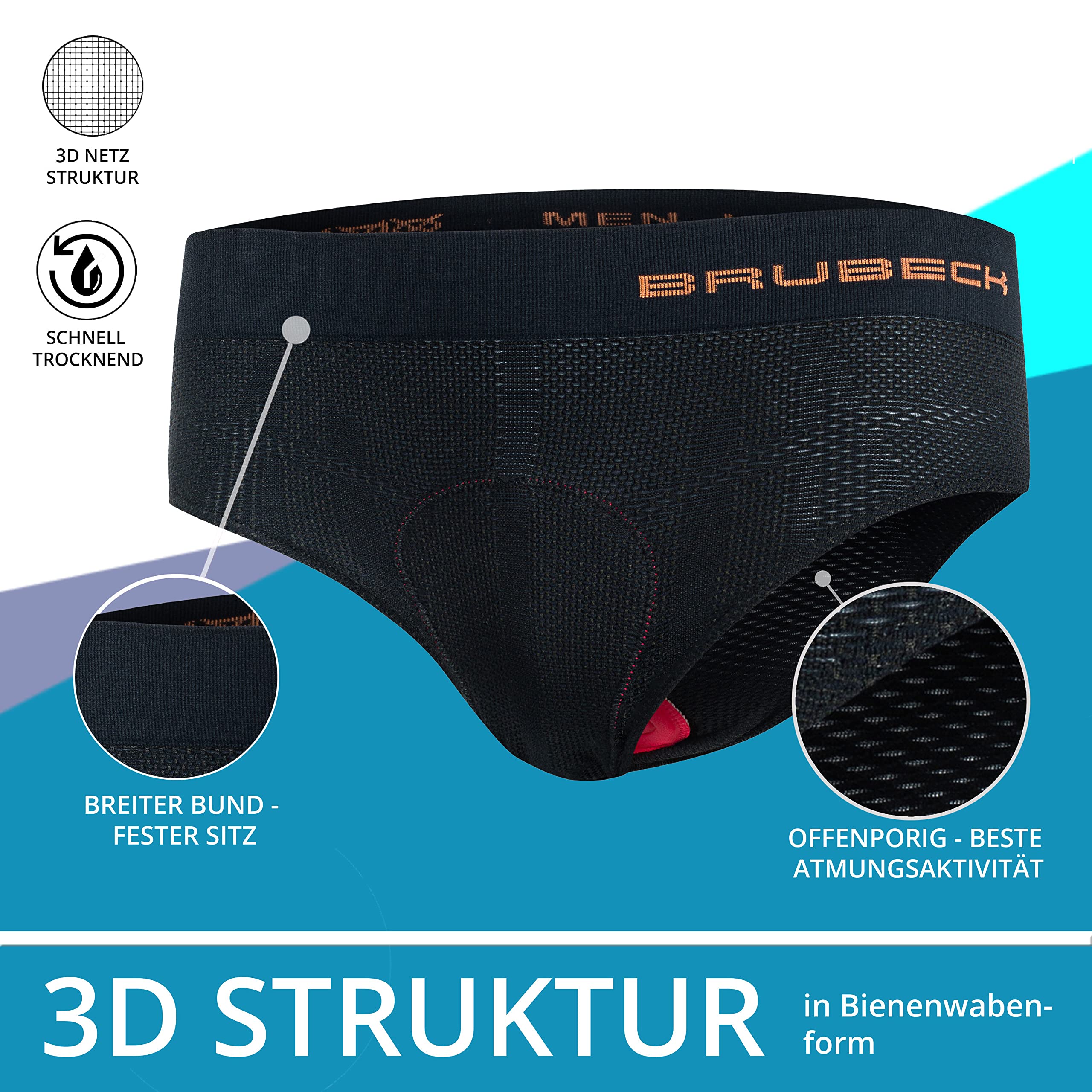 BRUBECK LB00120 Herren Radhose mit Polsterung | gepolstert | atmungsaktiv | schnelltrocknend | LB00120