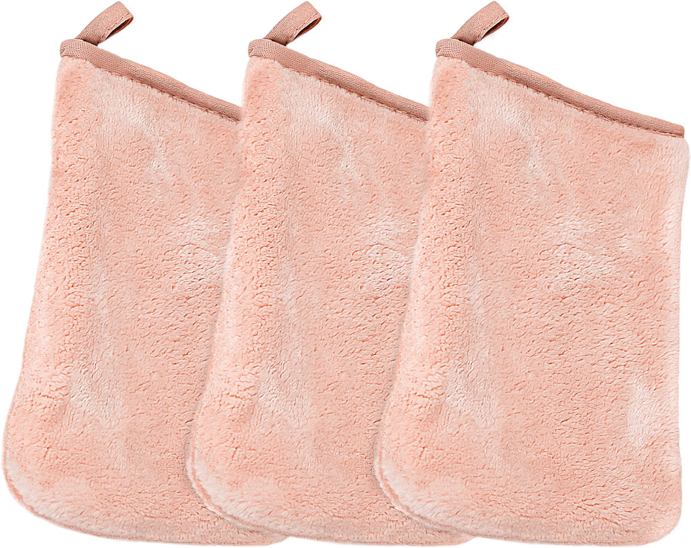 Reusable Makeup Remover Mitts, Soft Microfiber Face Cloth for All Skin Types, Chemical-Free, Hypoallergenic, Machine Washable, Gentle & Effective Facial Cleansing, 3-Pack, Coral