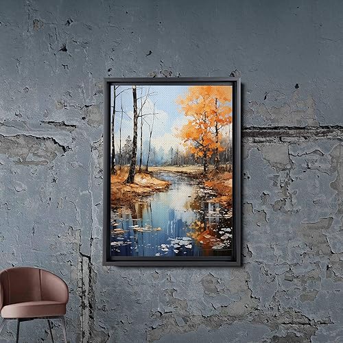 Miniatura 3 de Golden Tranquility, Captivating Forest Sunset, Canvas Print Embracing Autumn's Beauty with Blue Skies, Fall Trees, and Nature's Splendor, Canvas