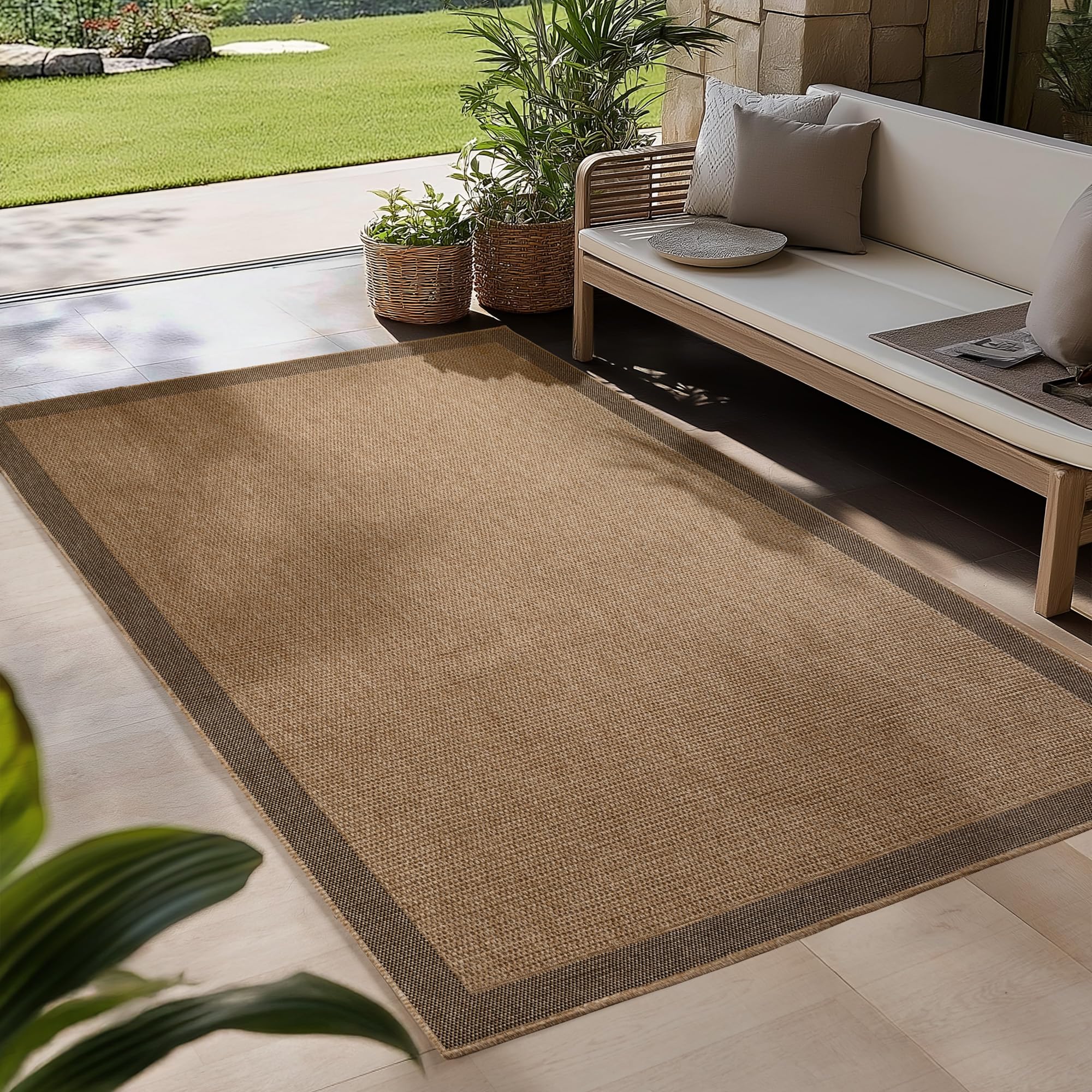 Carpetsale24 Outdoor Teppich Wetterfest im natürlichen Jute-Look Pflegeleicht Waschbar für Wohnzimmer Schlafzimmer Esszimmer Küche Terrasse Balkon Garten