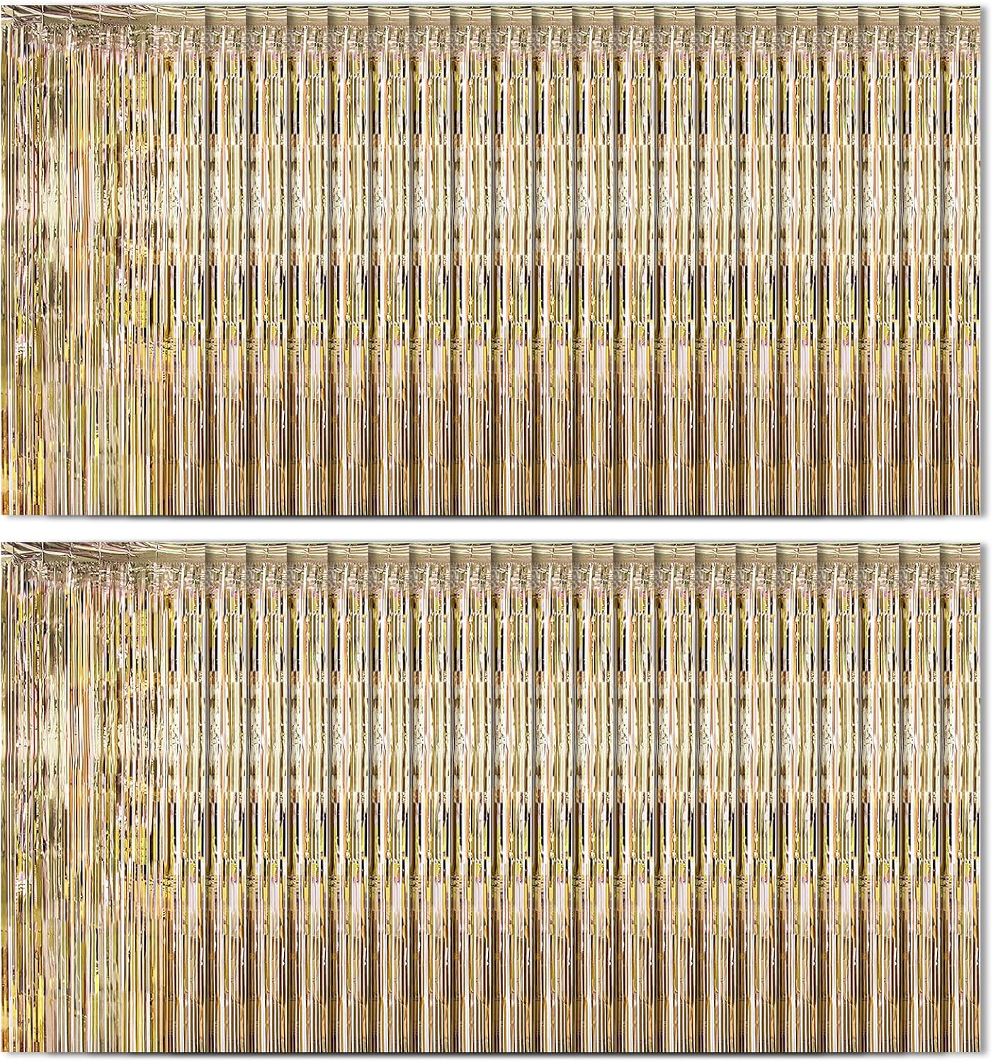 40 Pack Champagne Gold Foil Curtain Backdrop Metallic Tinsel Foil Fringe Curtains Photo Booth Props for Birthday Party Decoration Christmas Holiday Halloween New Year Party Supply